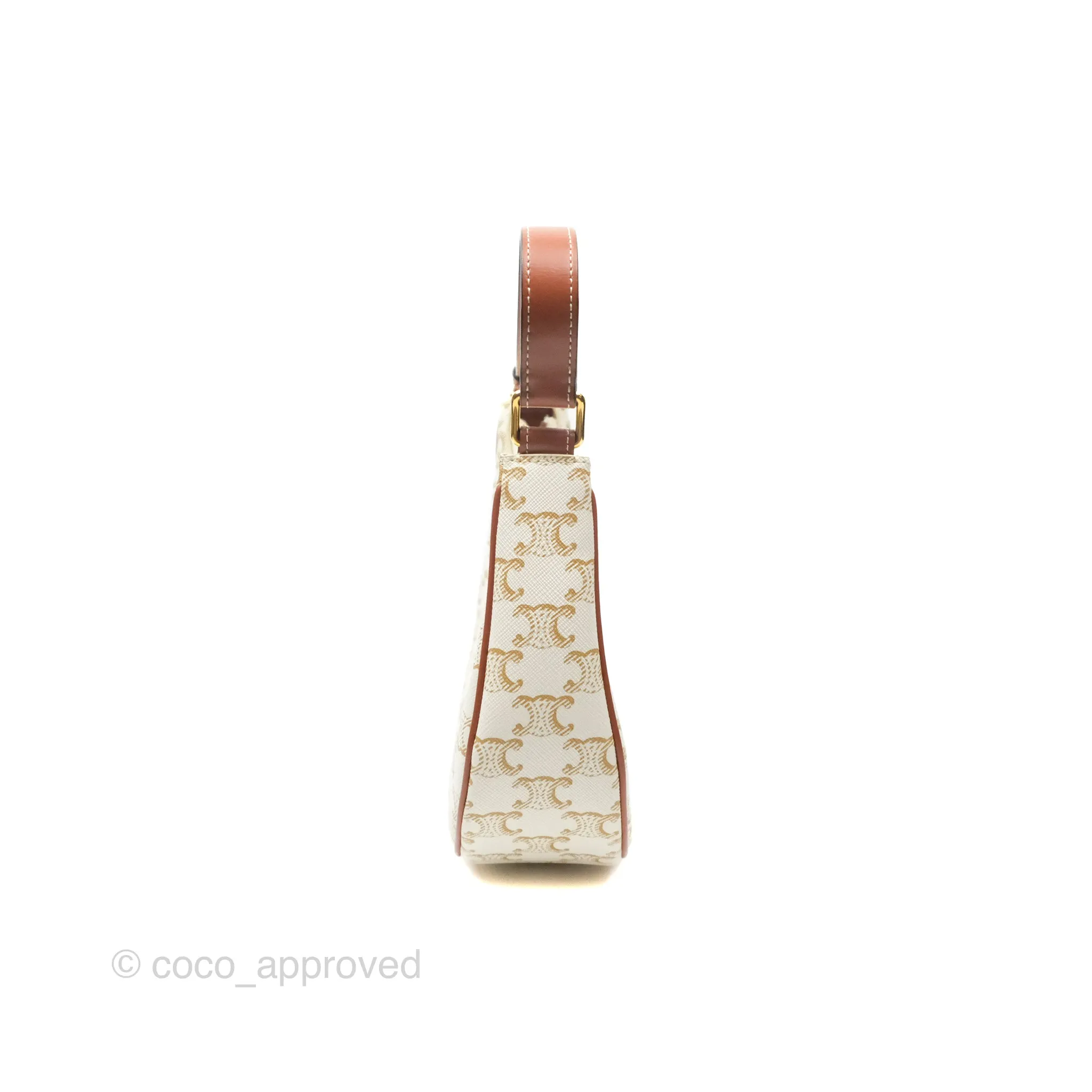 Celine Ava Bag In Triomphe Canvas Calfskin White
