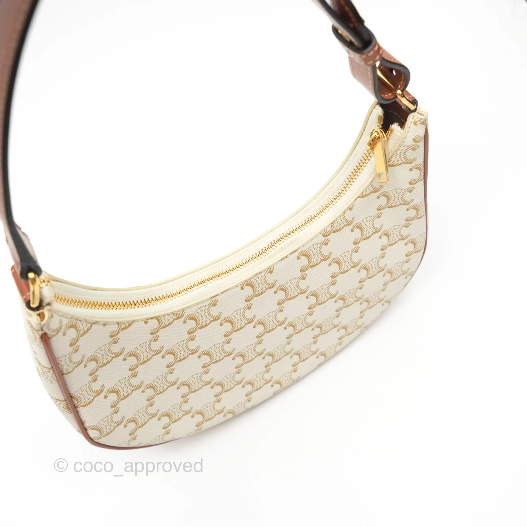 Celine Ava Bag In Triomphe Canvas Calfskin White