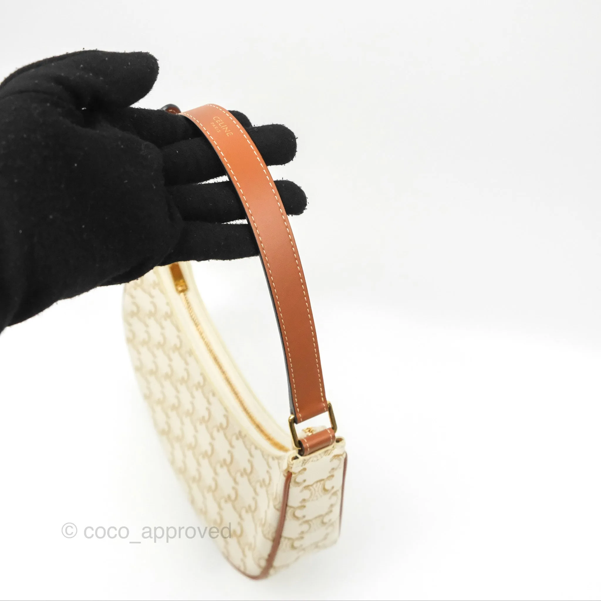 Celine Ava Bag In Triomphe Canvas Calfskin White