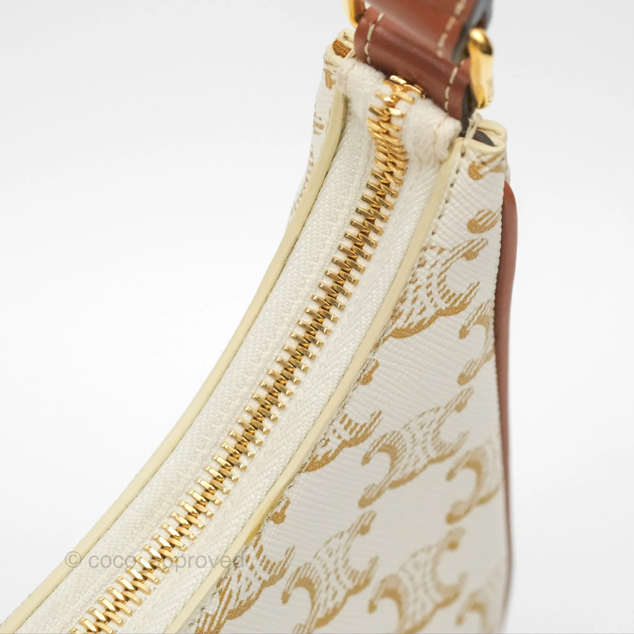 Celine Ava Bag In Triomphe Canvas Calfskin White