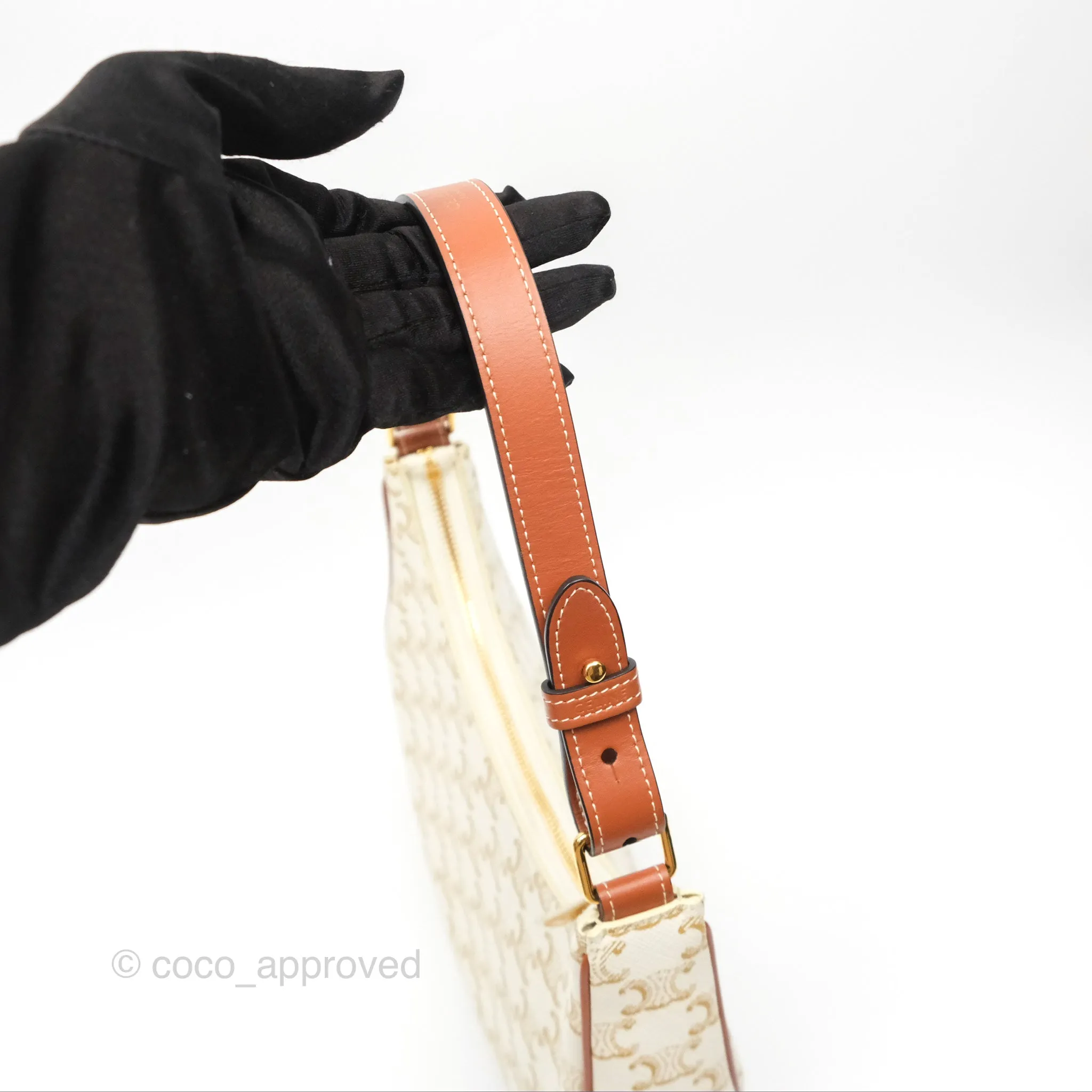 Celine Ava Bag In Triomphe Canvas Calfskin White