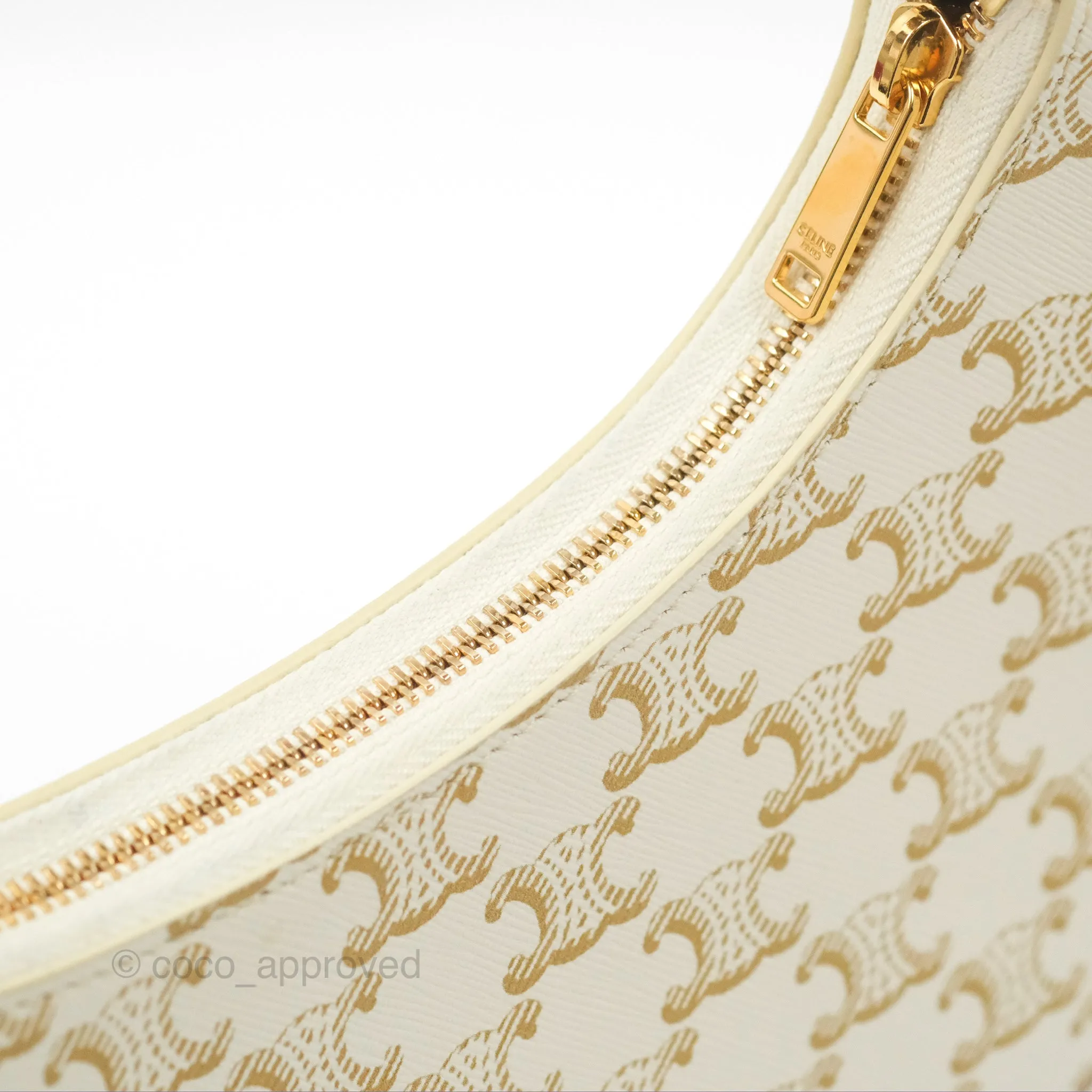Celine Ava Bag In Triomphe Canvas Calfskin White