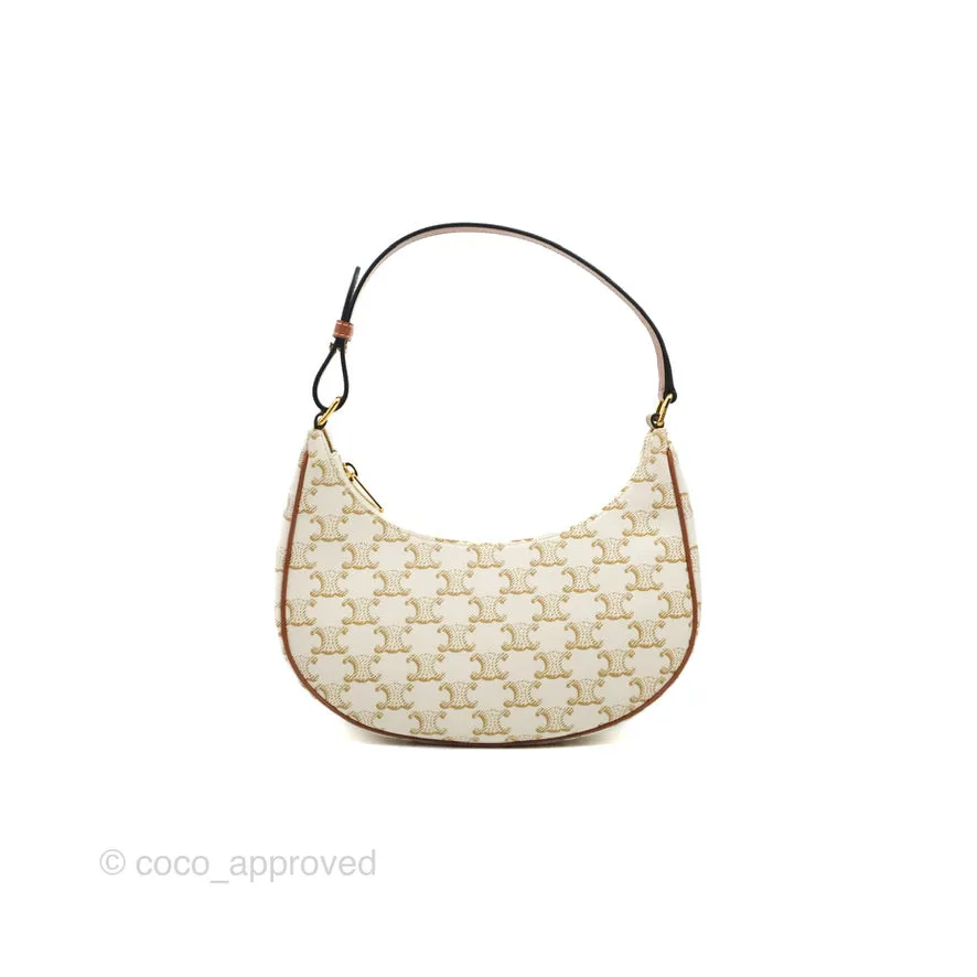 Celine Ava Bag In Triomphe Canvas Calfskin White