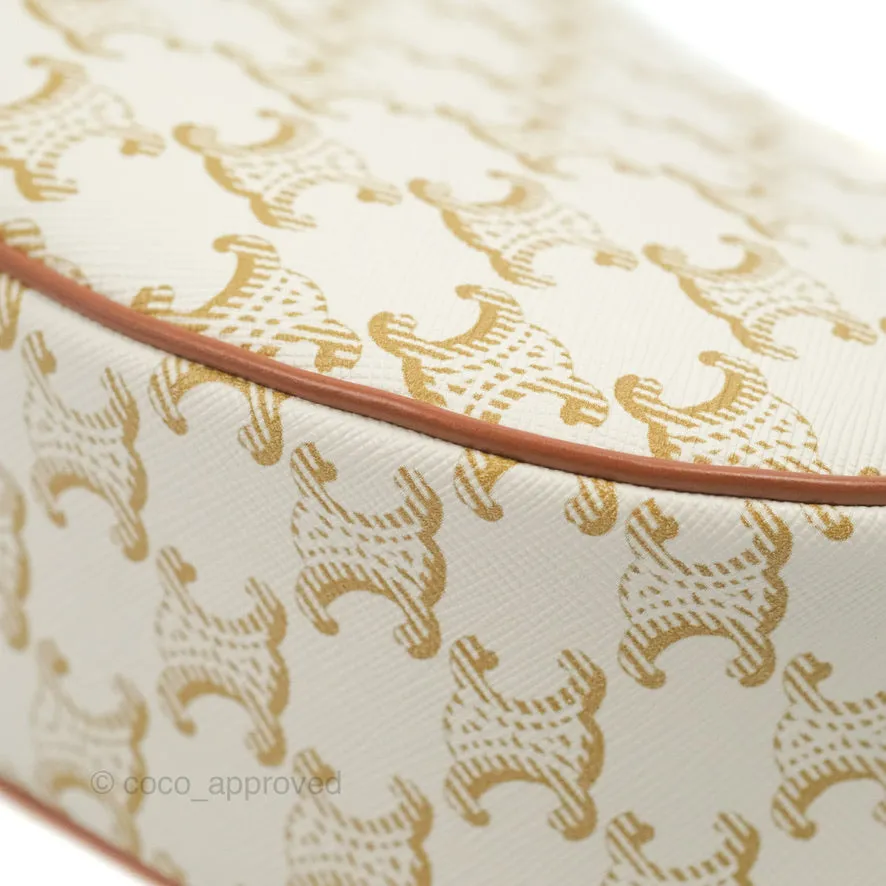 Celine Ava Bag In Triomphe Canvas Calfskin White