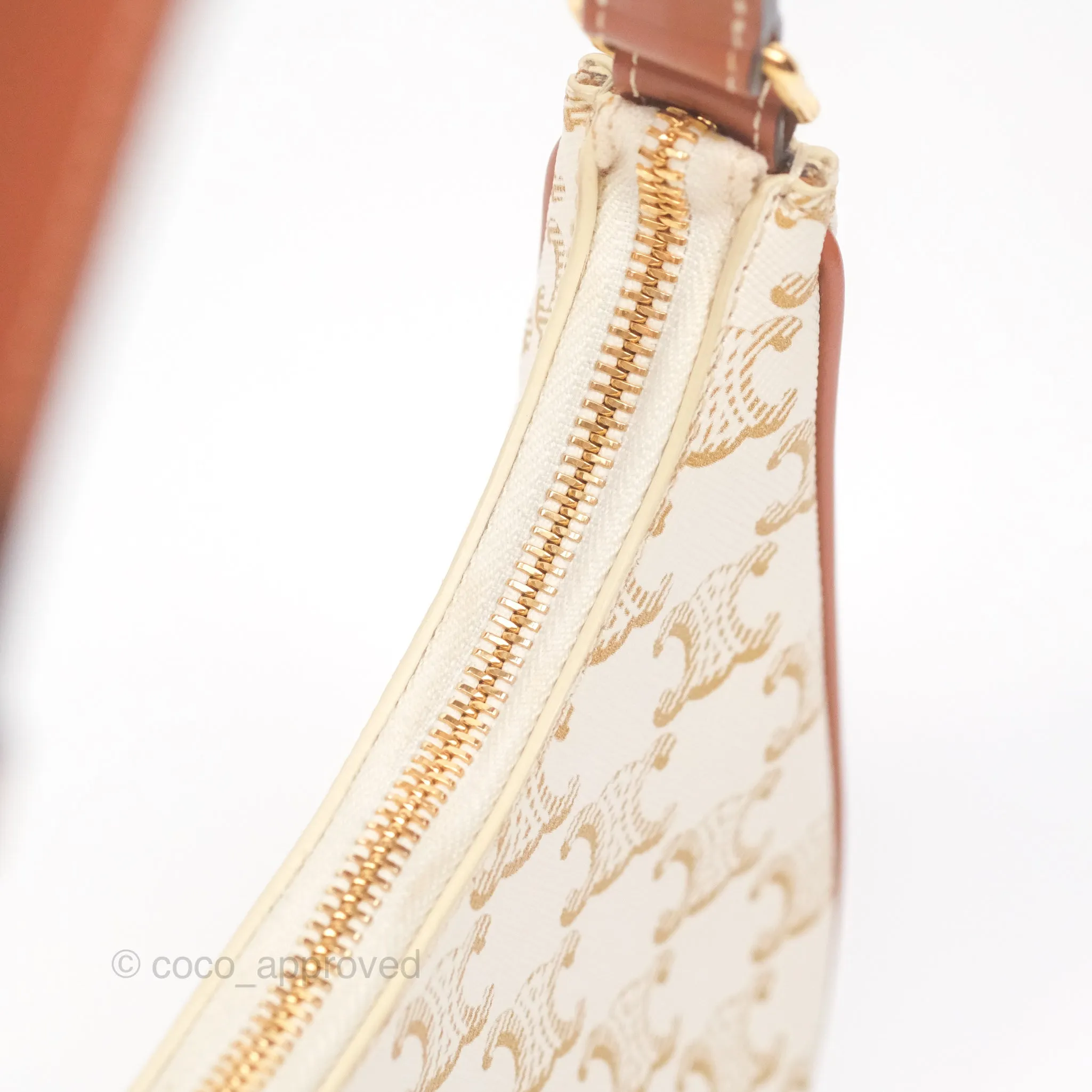 Celine Ava Bag In Triomphe Canvas Calfskin White