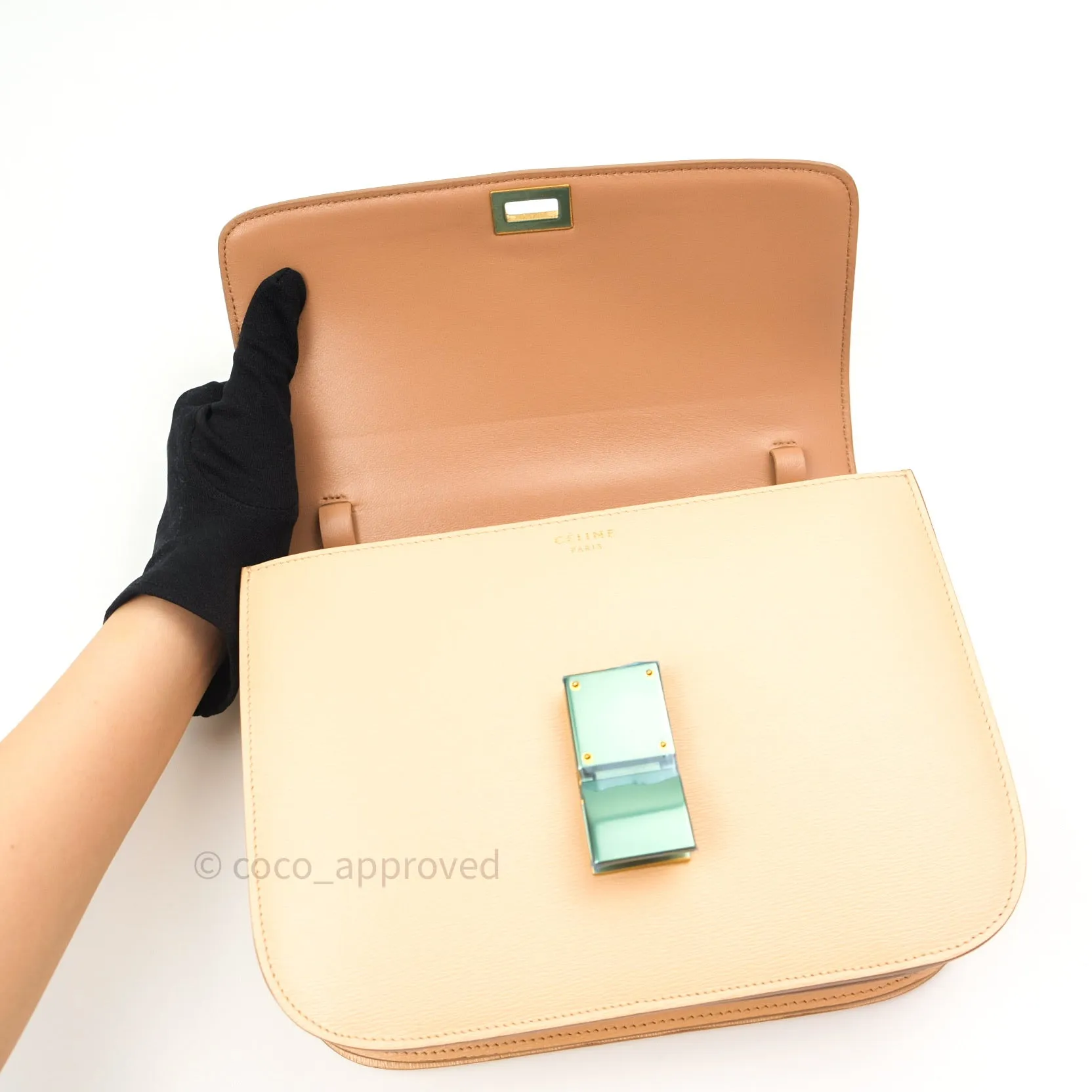 Celine Box Beige Liege Leather Medium Classic Box Gold Hardware