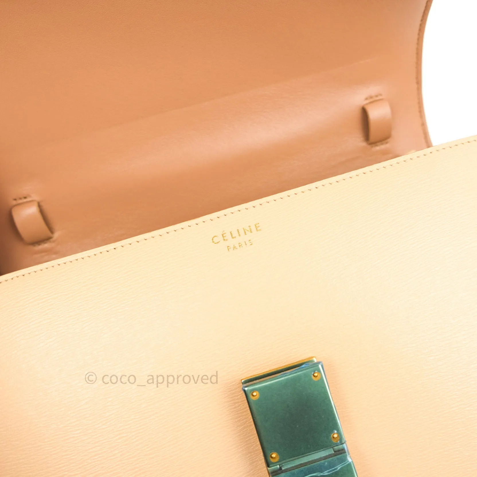 Celine Box Beige Liege Leather Medium Classic Box Gold Hardware