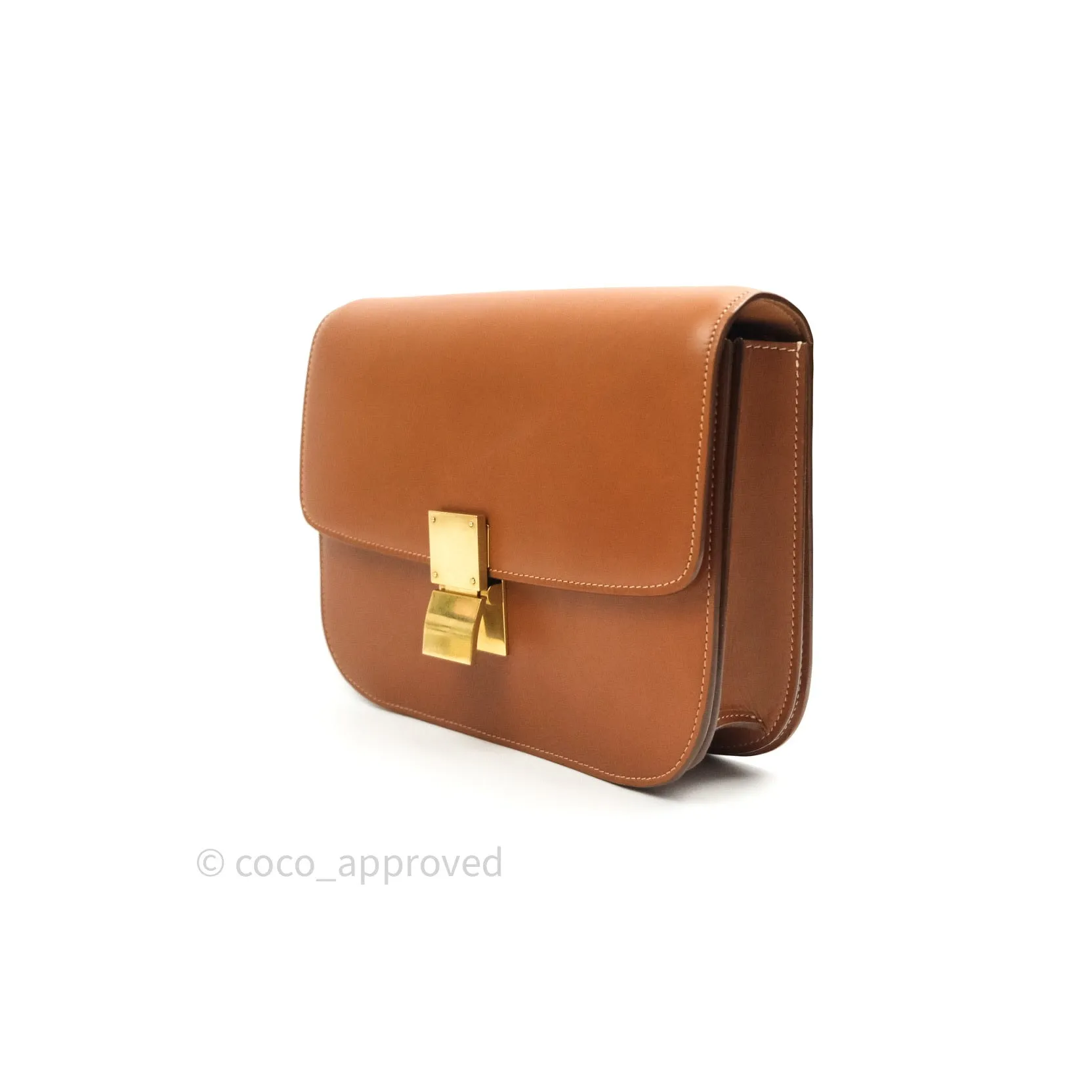 Celine Box Brown Tan Calfskin Leather Medium Classic Gold Hardware