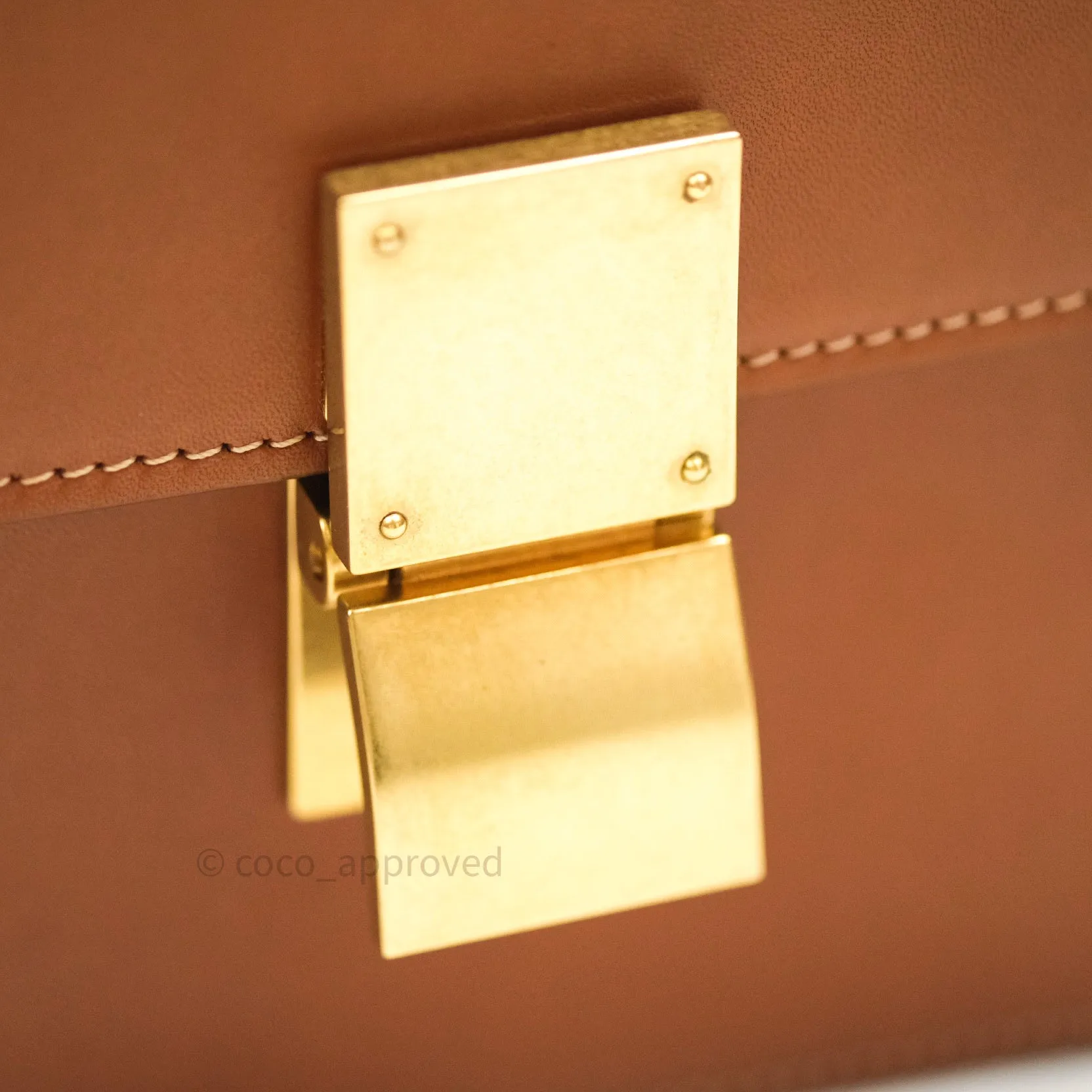 Celine Box Brown Tan Calfskin Leather Medium Classic Gold Hardware