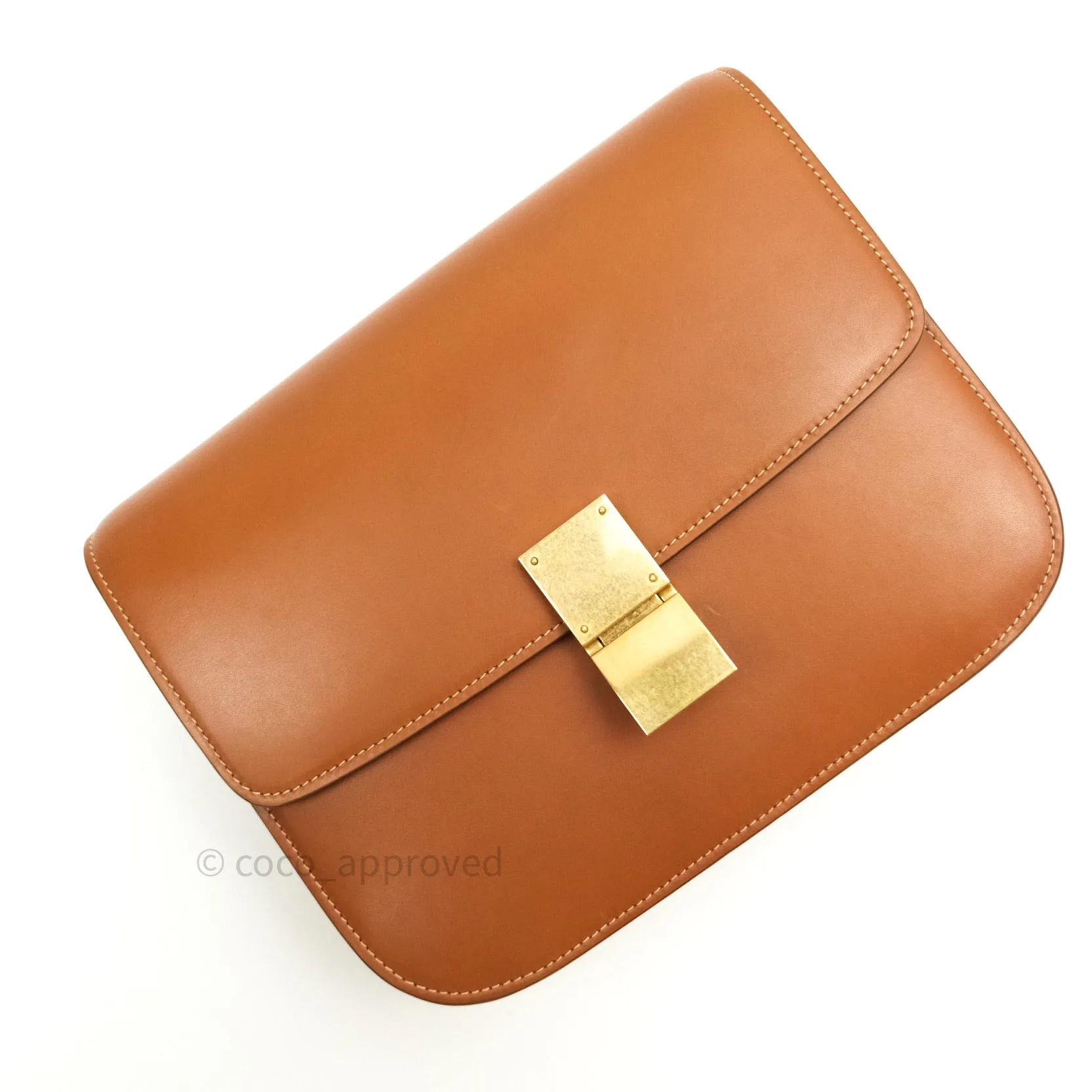 Celine Box Brown Tan Calfskin Leather Medium Classic Gold Hardware