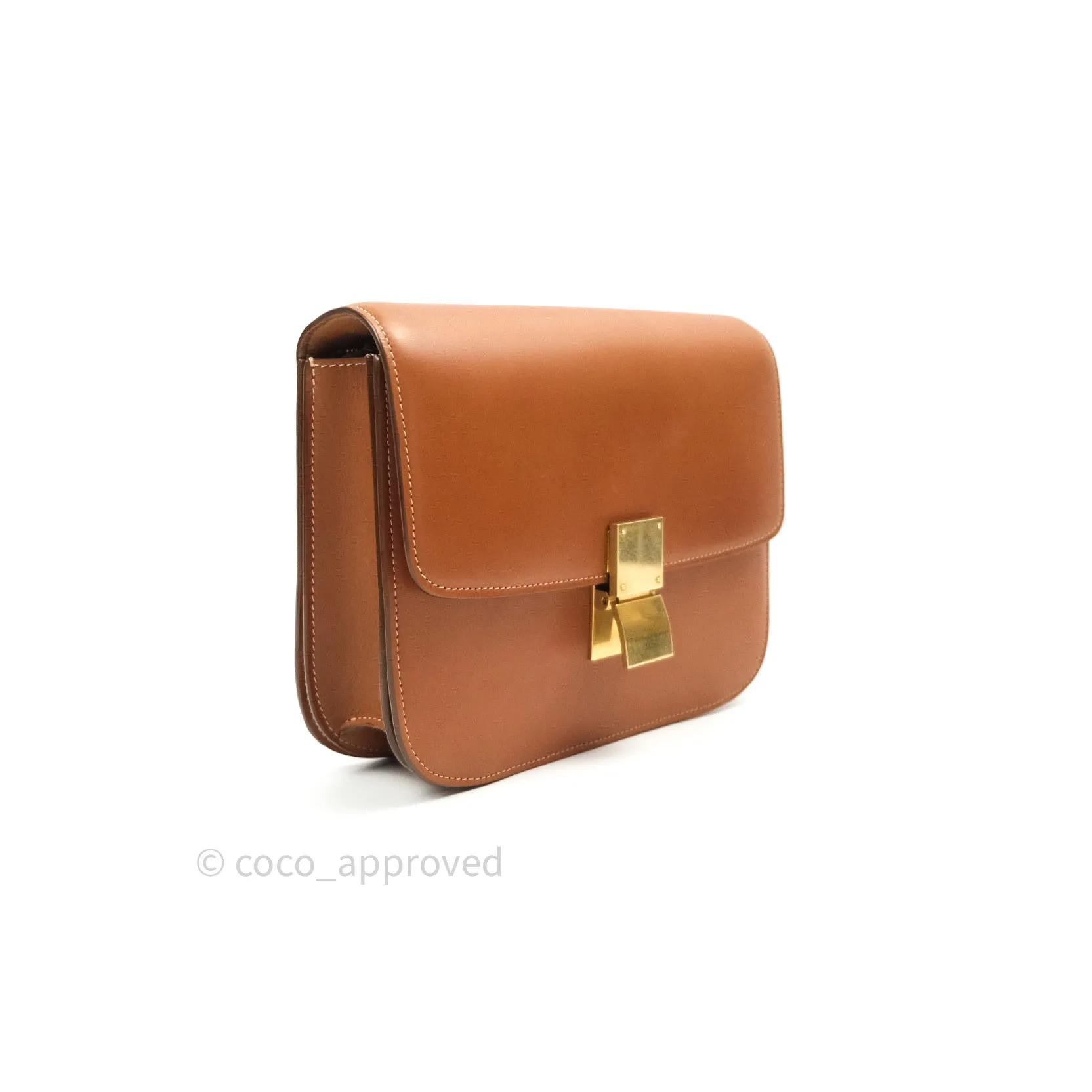 Celine Box Brown Tan Calfskin Leather Medium Classic Gold Hardware