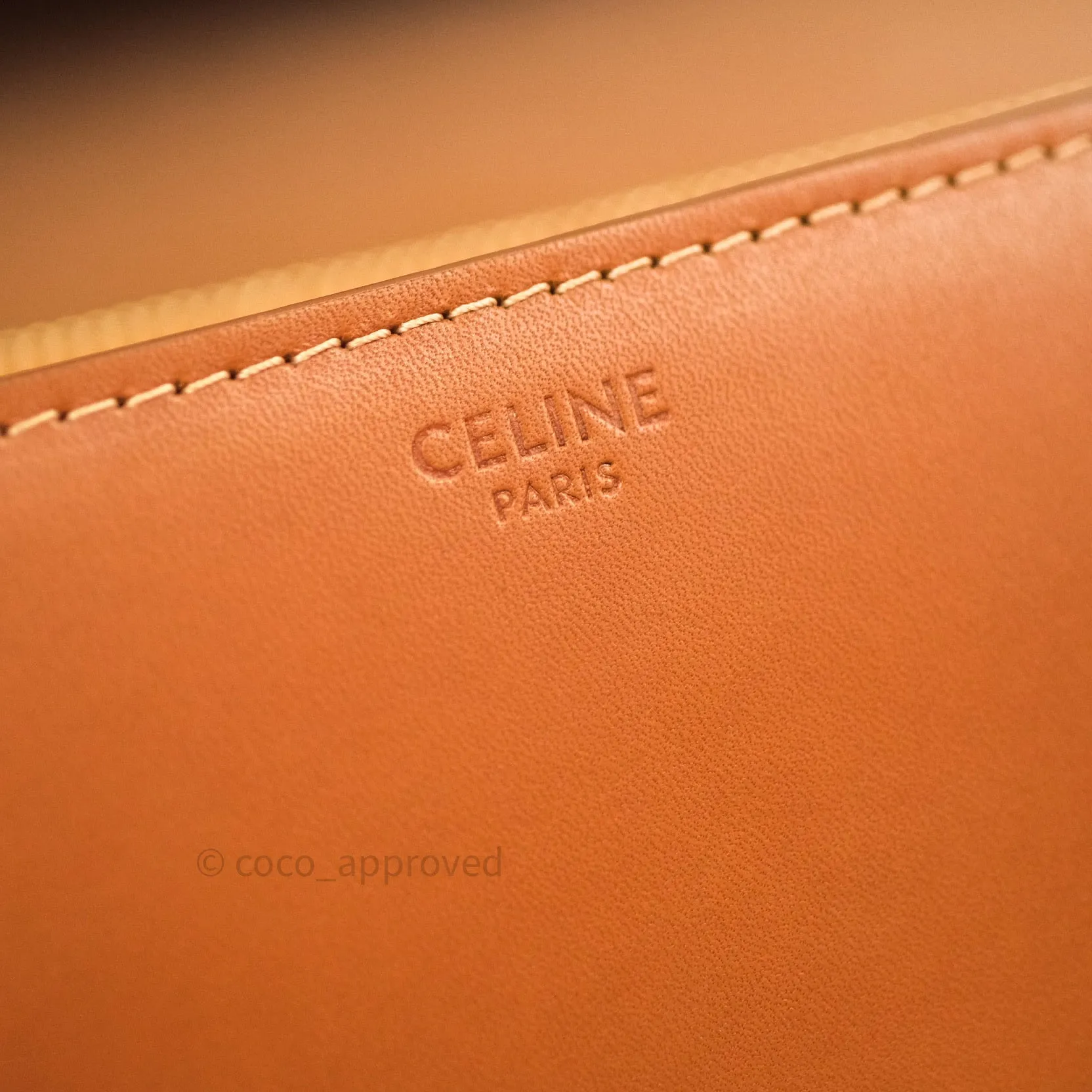Celine Box Brown Tan Calfskin Leather Medium Classic Gold Hardware