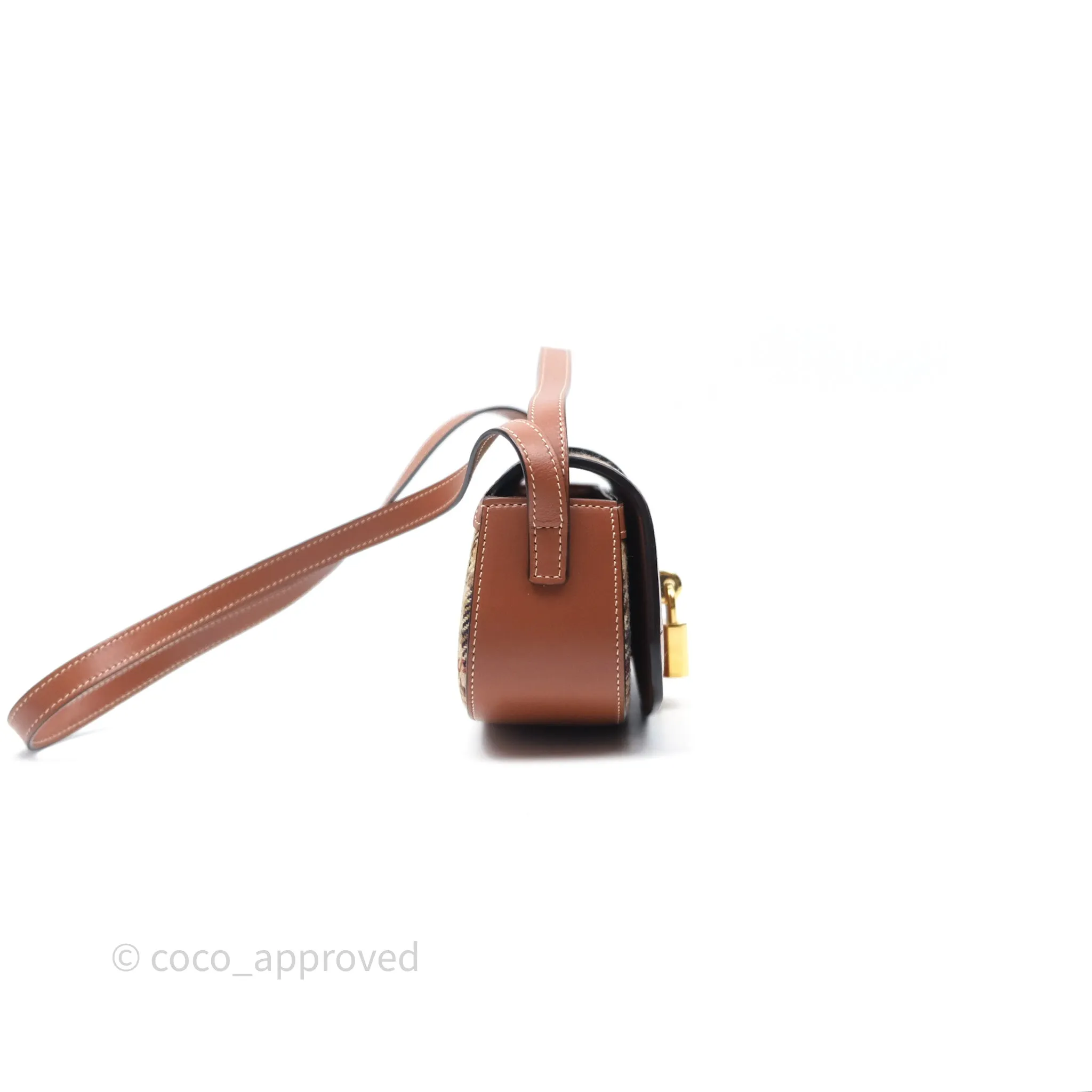 Celine Clutch on Strap in Tartan Textile and Natural Calfskin