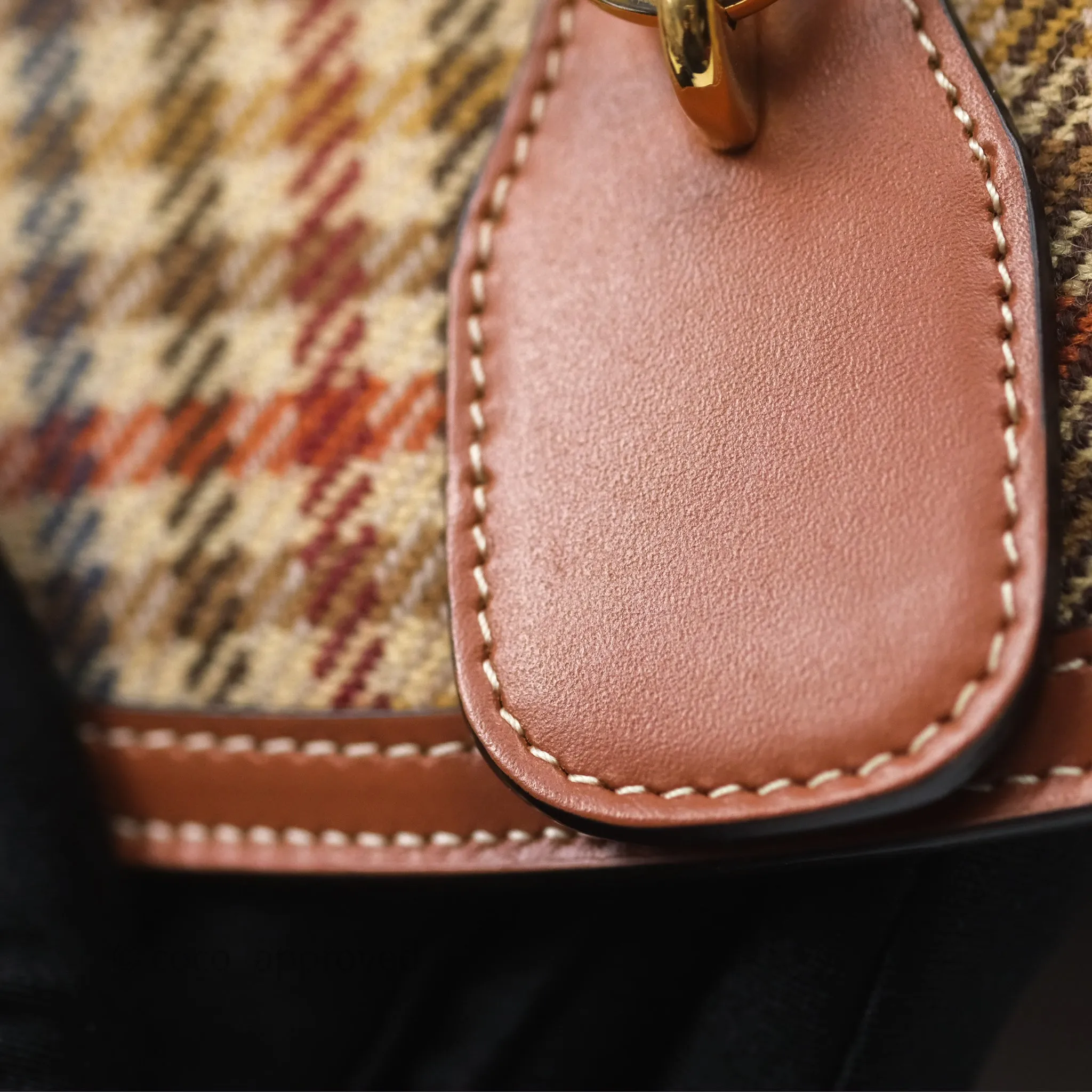 Celine Clutch on Strap in Tartan Textile and Natural Calfskin