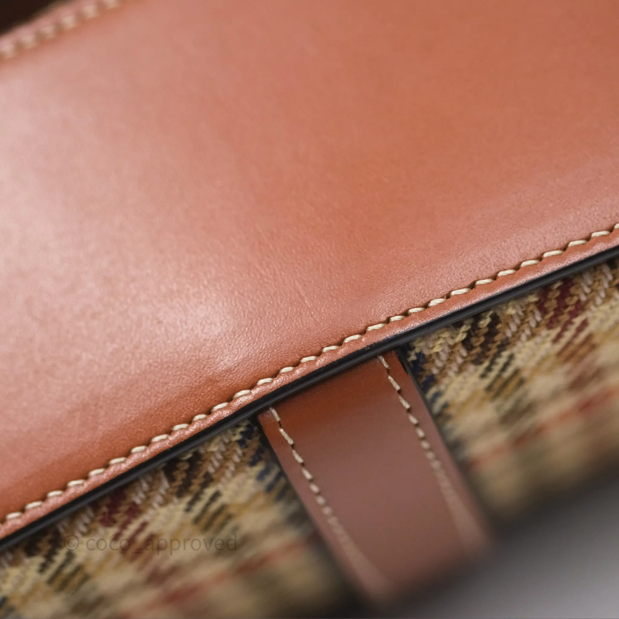 Celine Clutch on Strap in Tartan Textile and Natural Calfskin