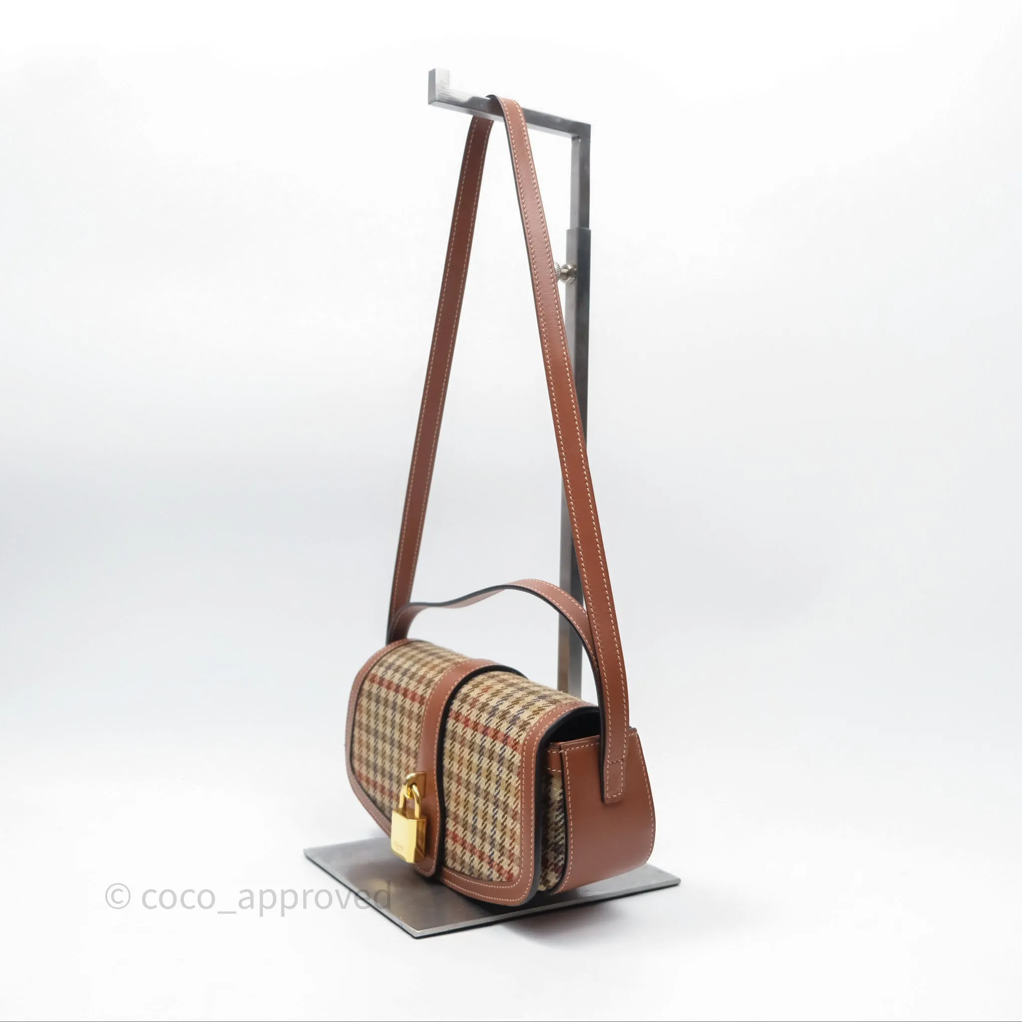 Celine Clutch on Strap in Tartan Textile and Natural Calfskin