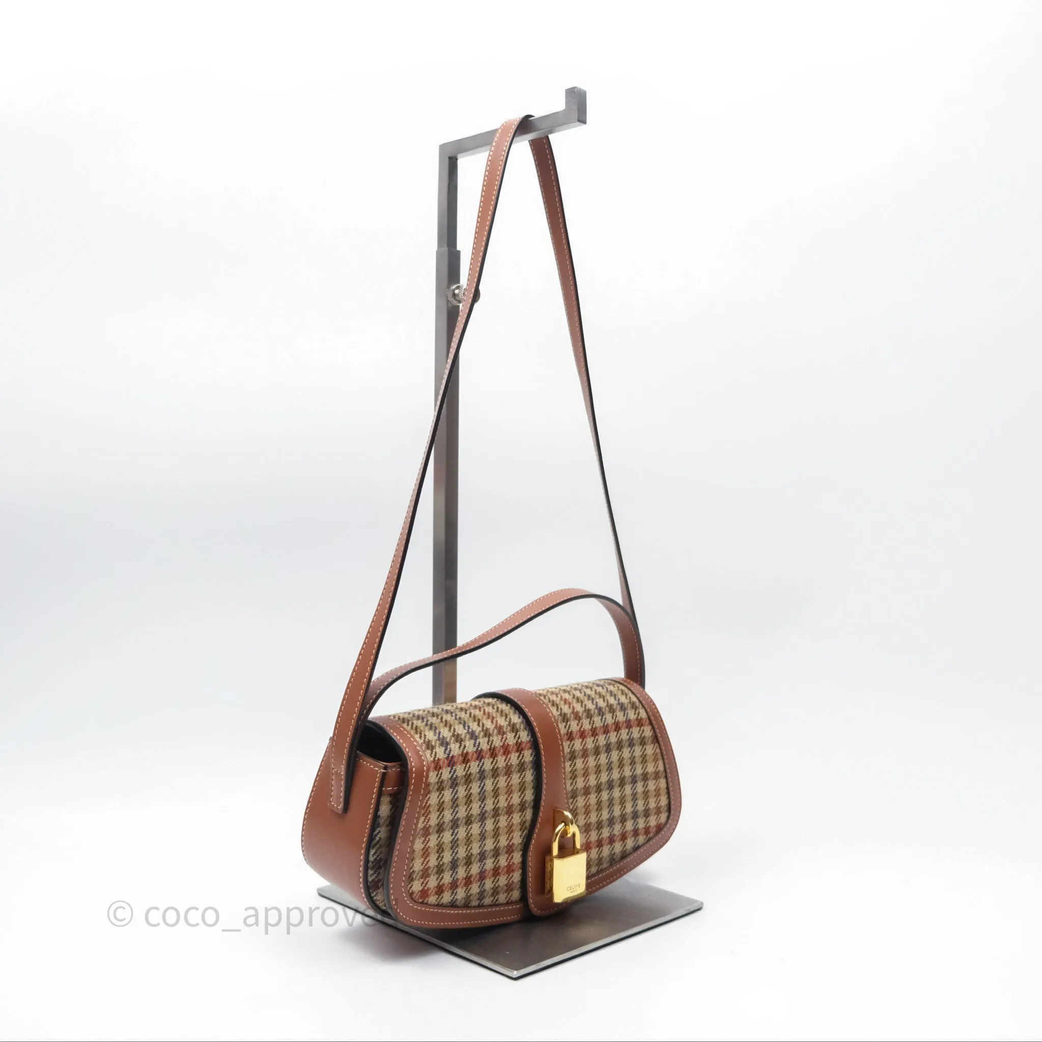 Celine Clutch on Strap in Tartan Textile and Natural Calfskin