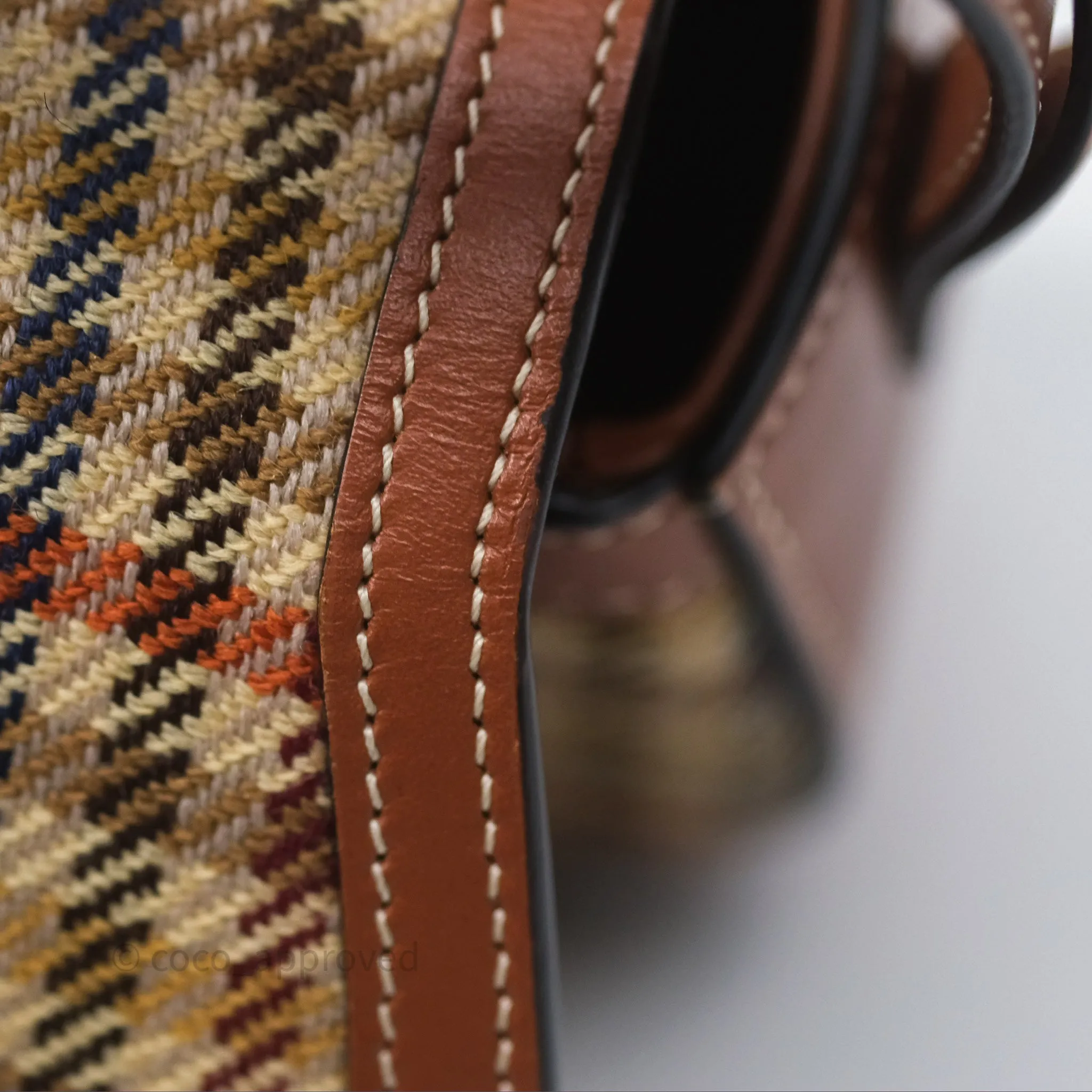 Celine Clutch on Strap in Tartan Textile and Natural Calfskin