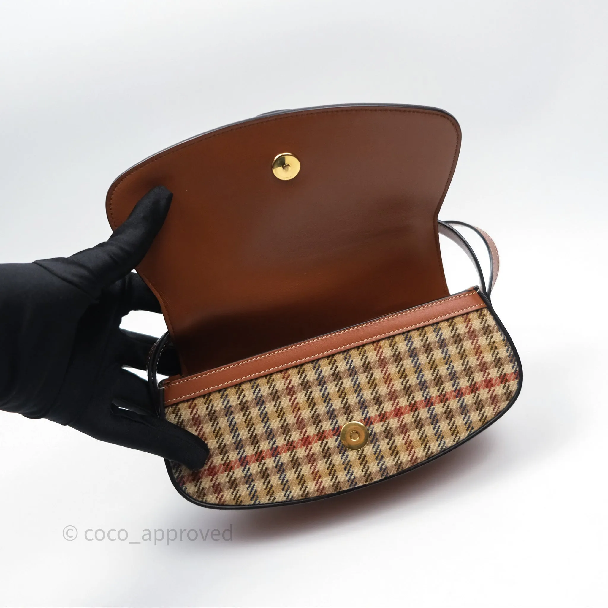 Celine Clutch on Strap in Tartan Textile and Natural Calfskin