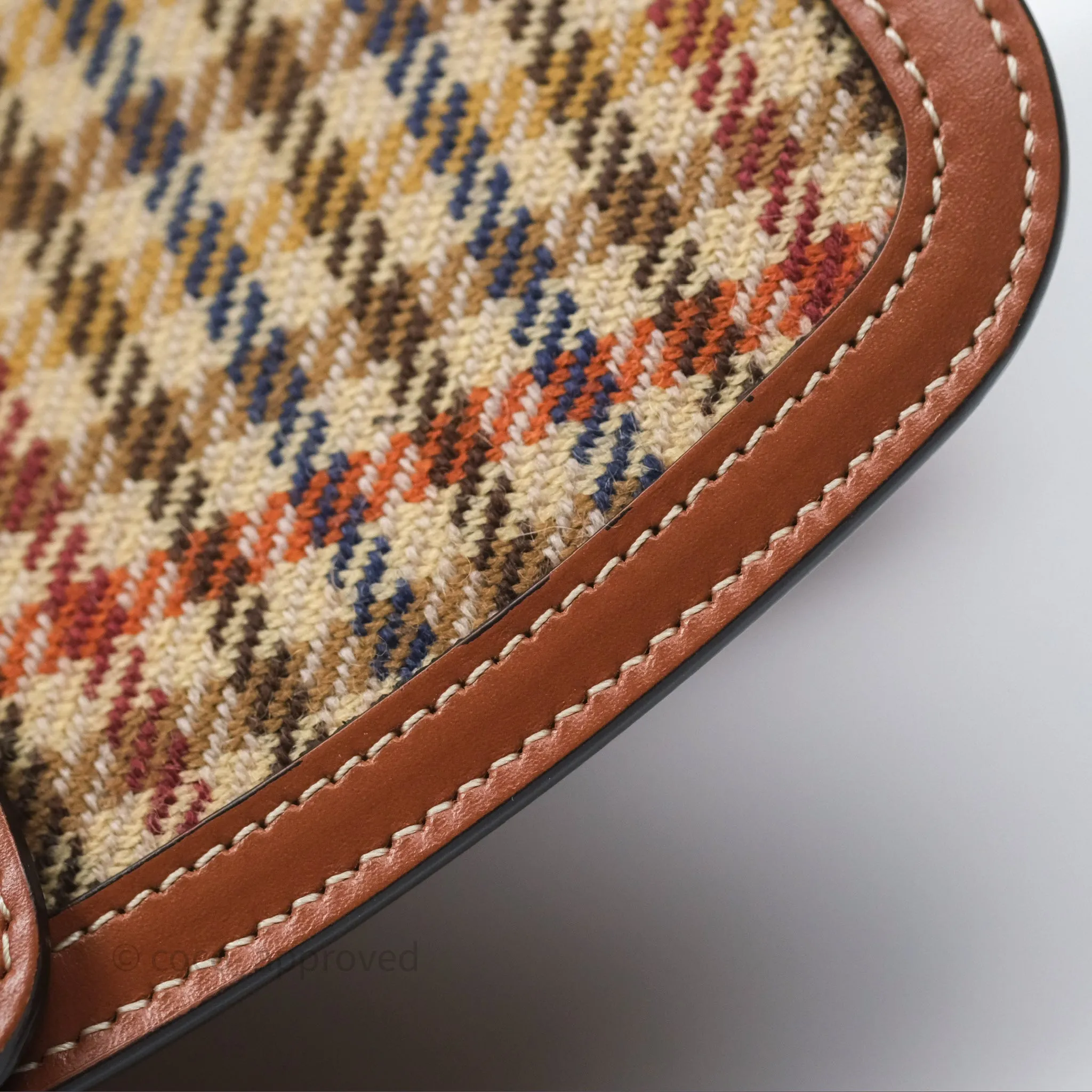 Celine Clutch on Strap in Tartan Textile and Natural Calfskin