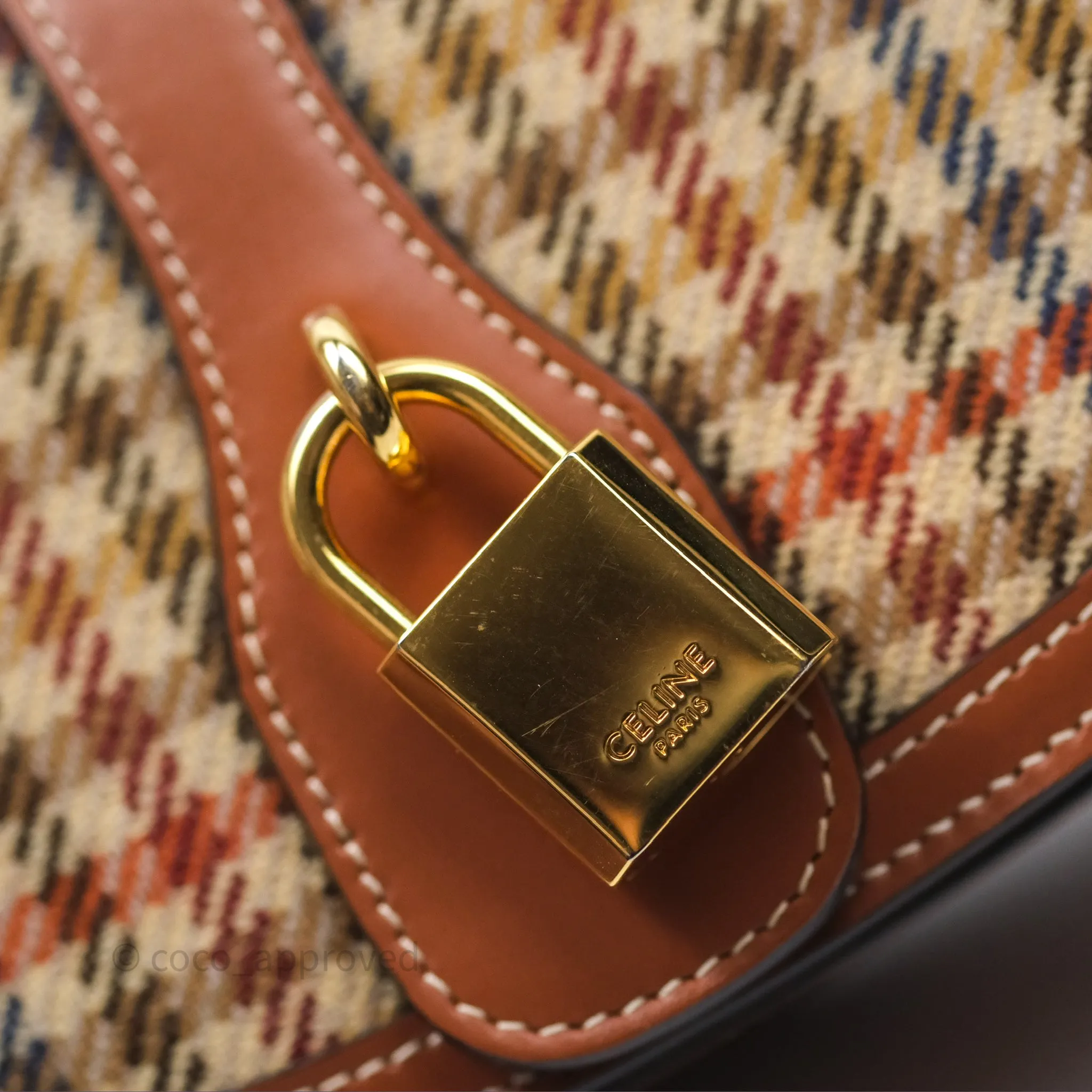 Celine Clutch on Strap in Tartan Textile and Natural Calfskin