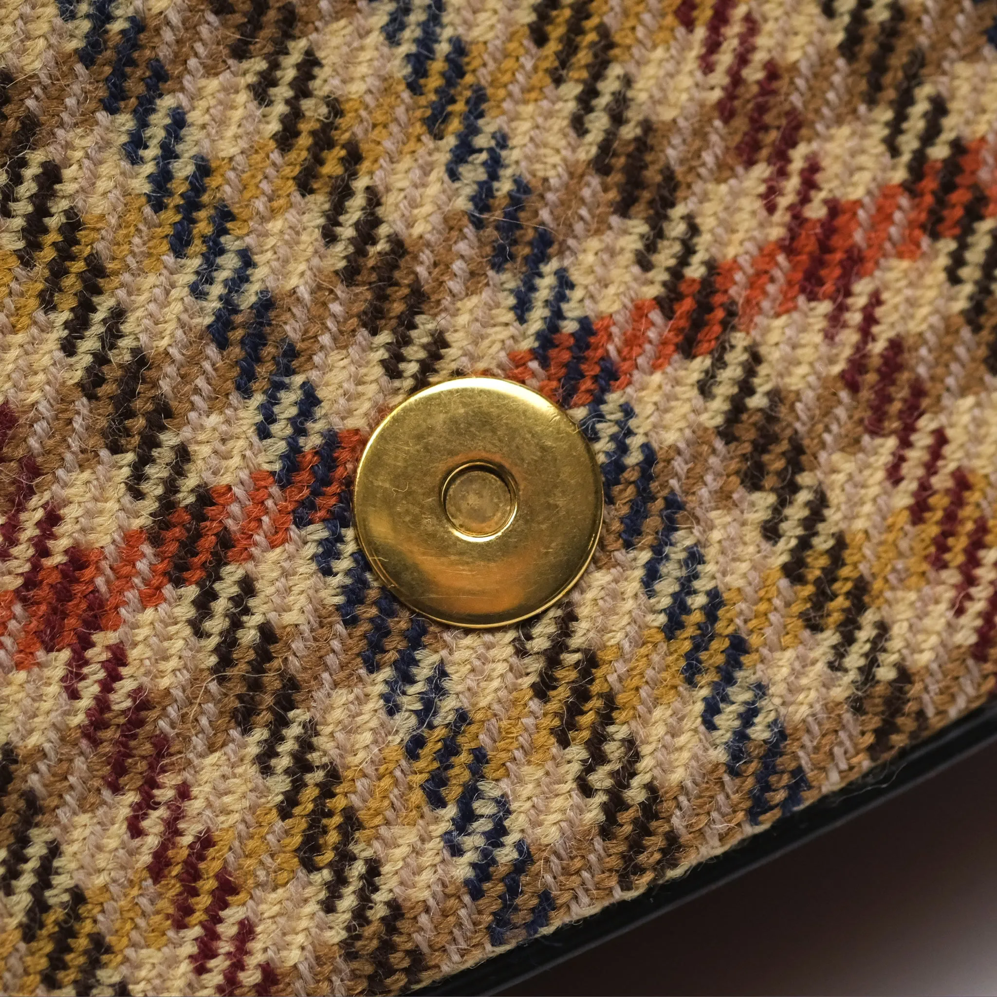 Celine Clutch on Strap in Tartan Textile and Natural Calfskin