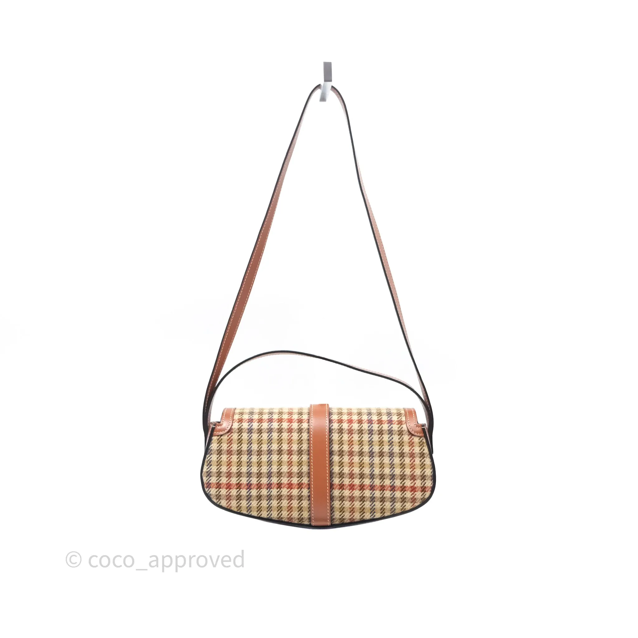 Celine Clutch on Strap in Tartan Textile and Natural Calfskin