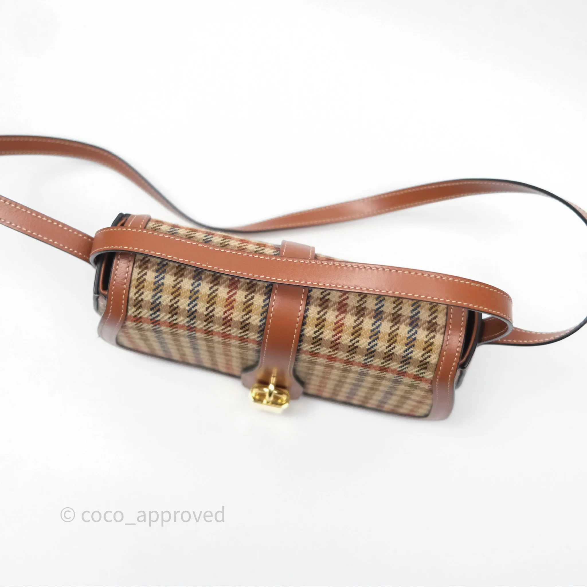 Celine Clutch on Strap in Tartan Textile and Natural Calfskin