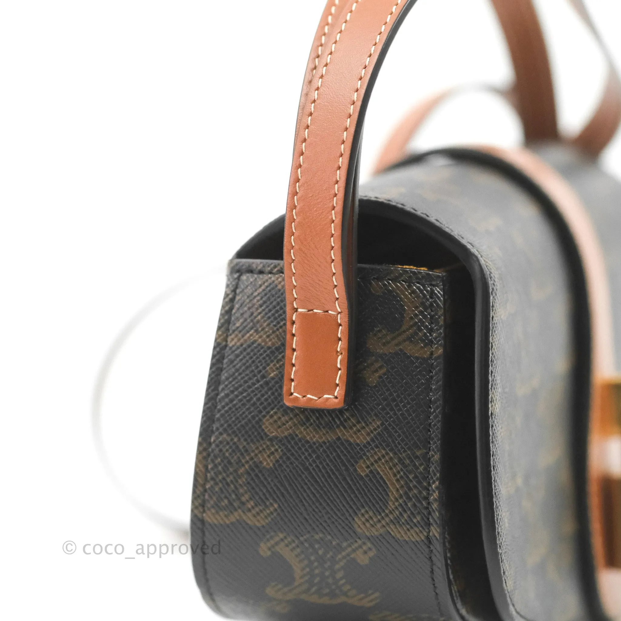 Celine Clutch on Strap Tabou Triomphe Canvas Tan Calfskin