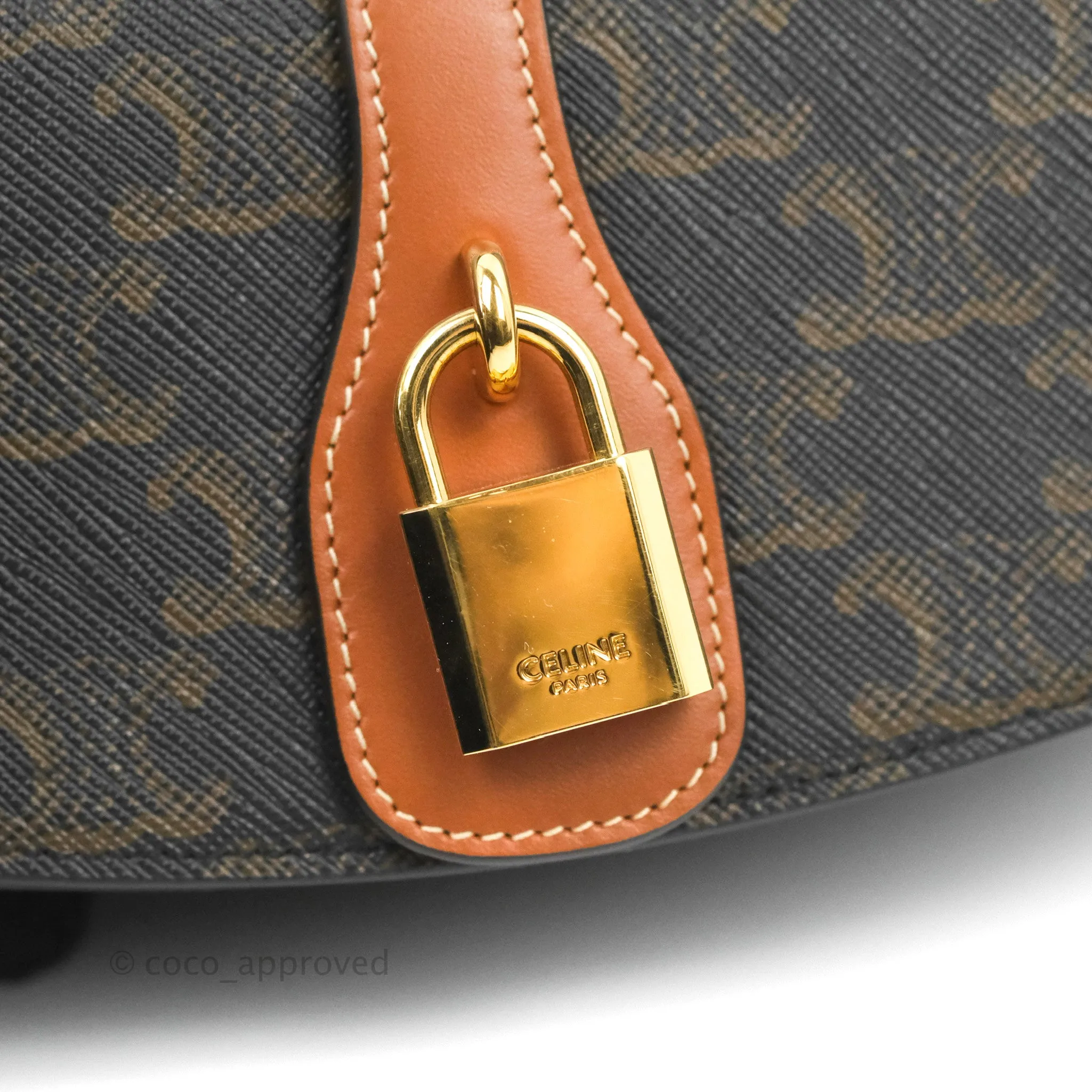 Celine Clutch on Strap Tabou Triomphe Canvas Tan Calfskin