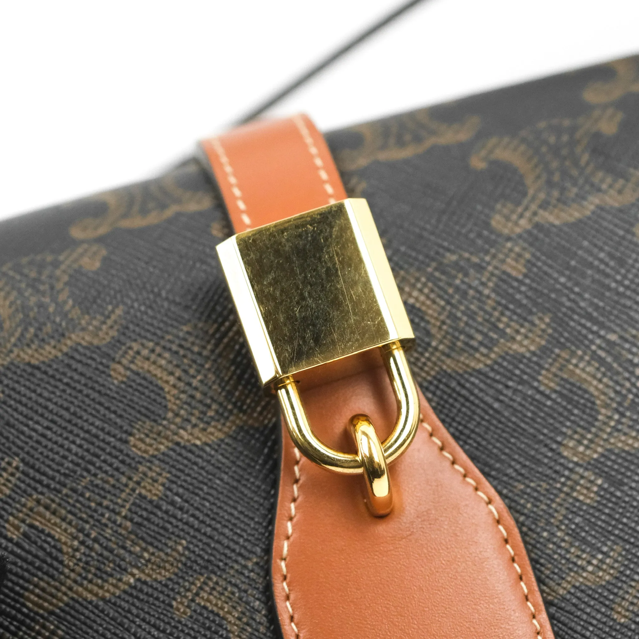 Celine Clutch on Strap Tabou Triomphe Canvas Tan Calfskin