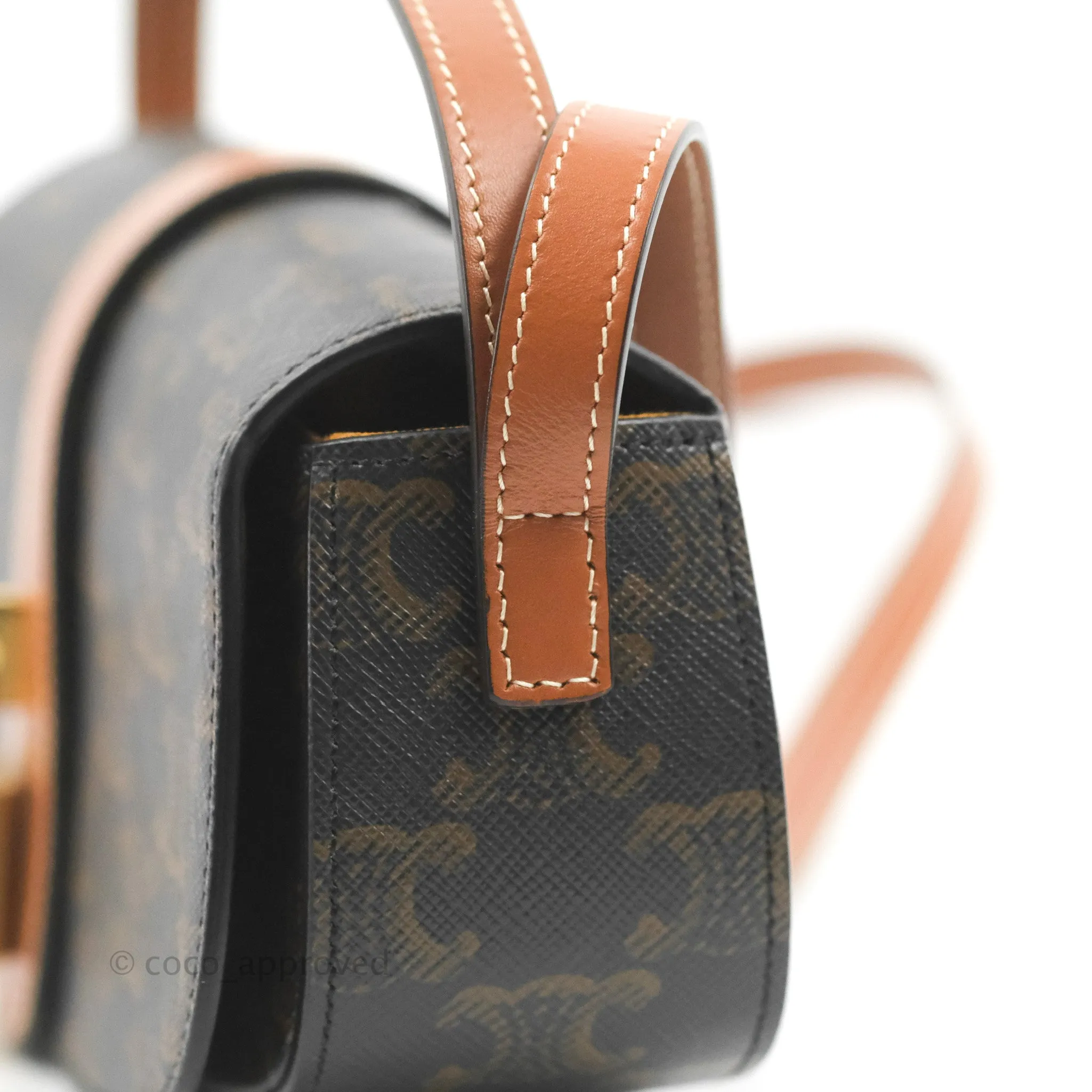 Celine Clutch on Strap Tabou Triomphe Canvas Tan Calfskin