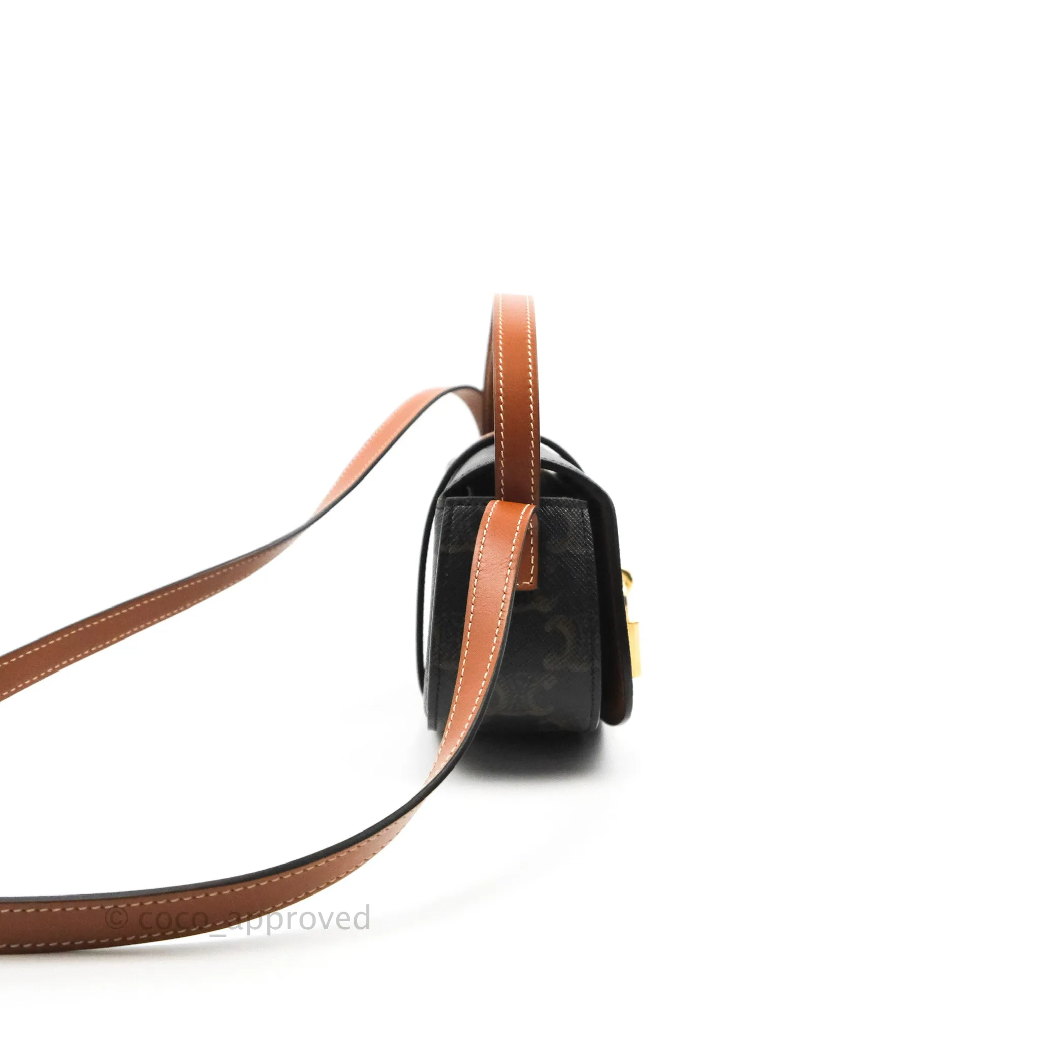 Celine Clutch on Strap Tabou Triomphe Canvas Tan Calfskin