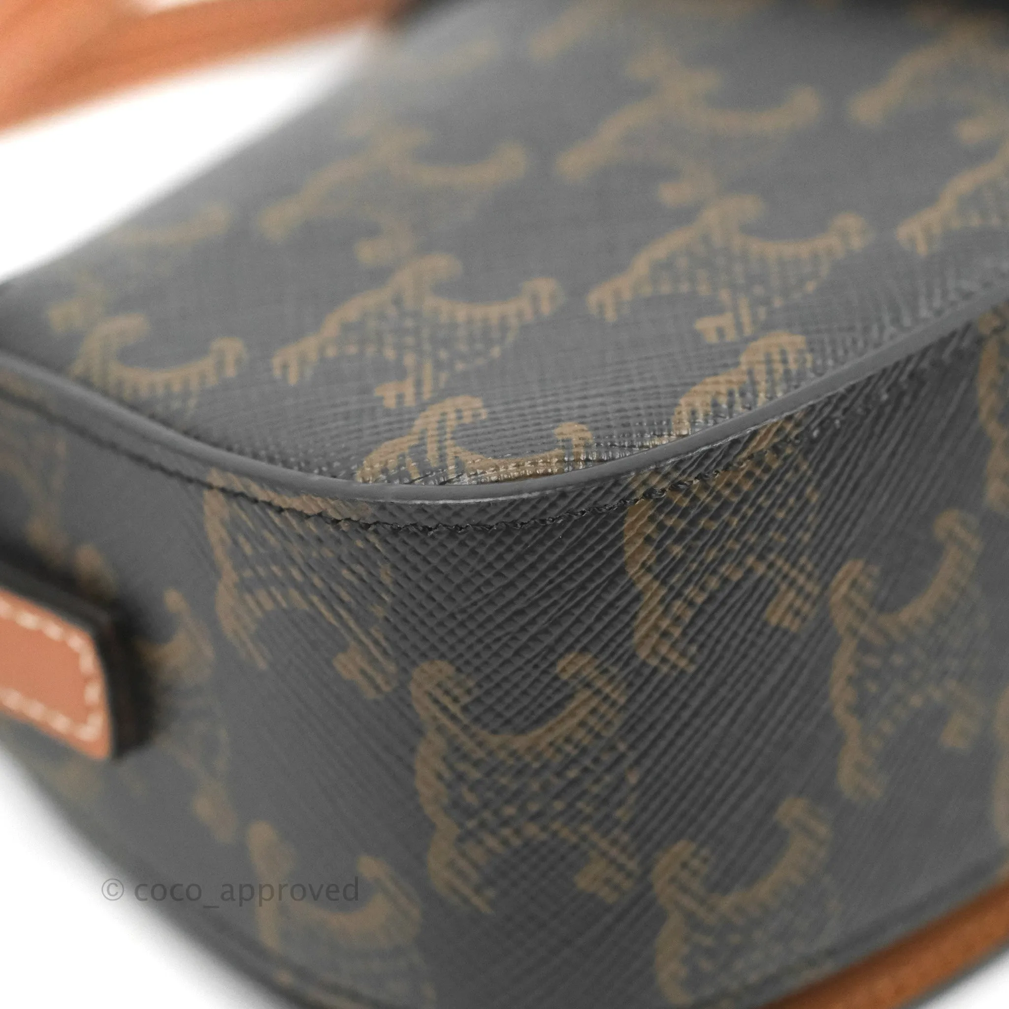Celine Clutch on Strap Tabou Triomphe Canvas Tan Calfskin