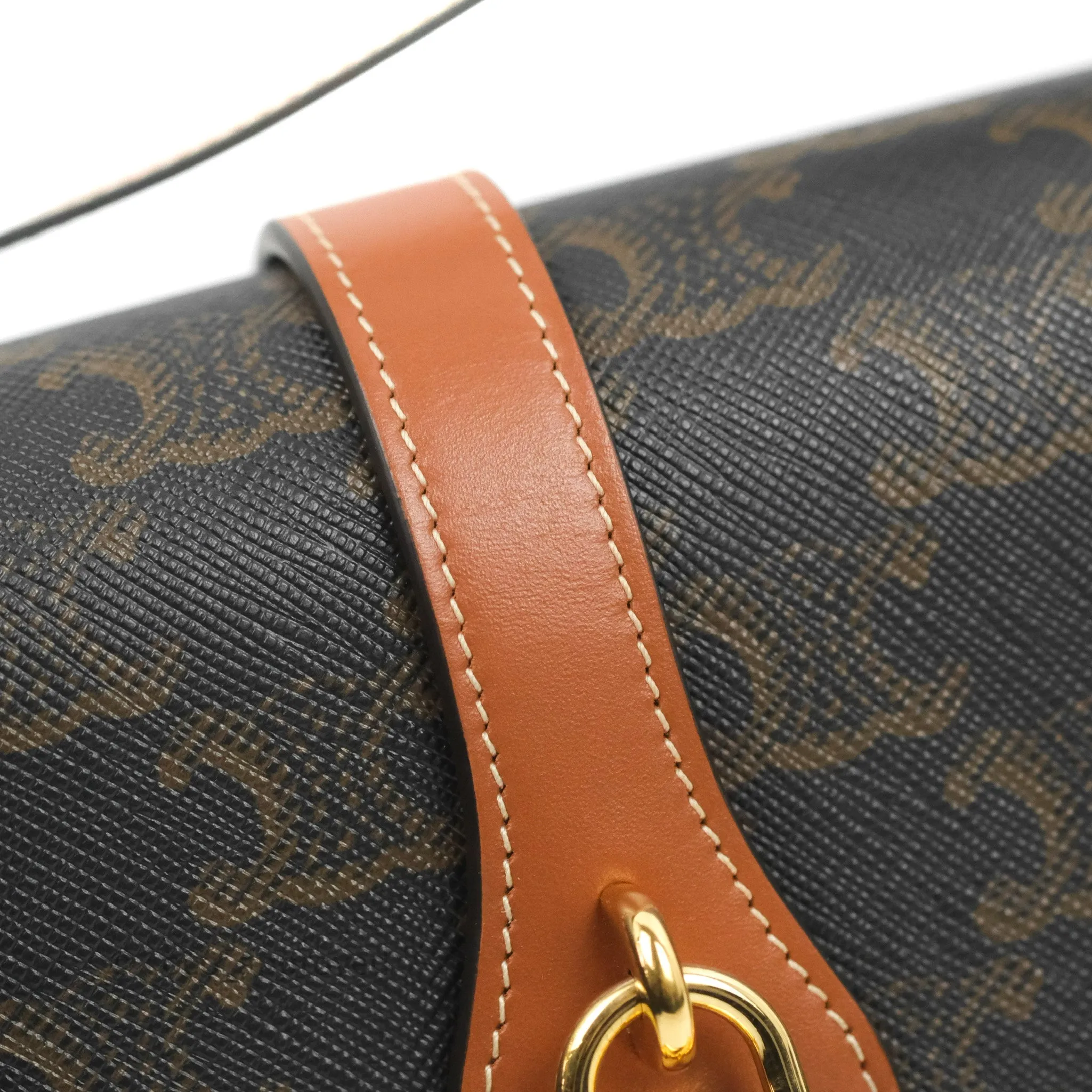 Celine Clutch on Strap Tabou Triomphe Canvas Tan Calfskin