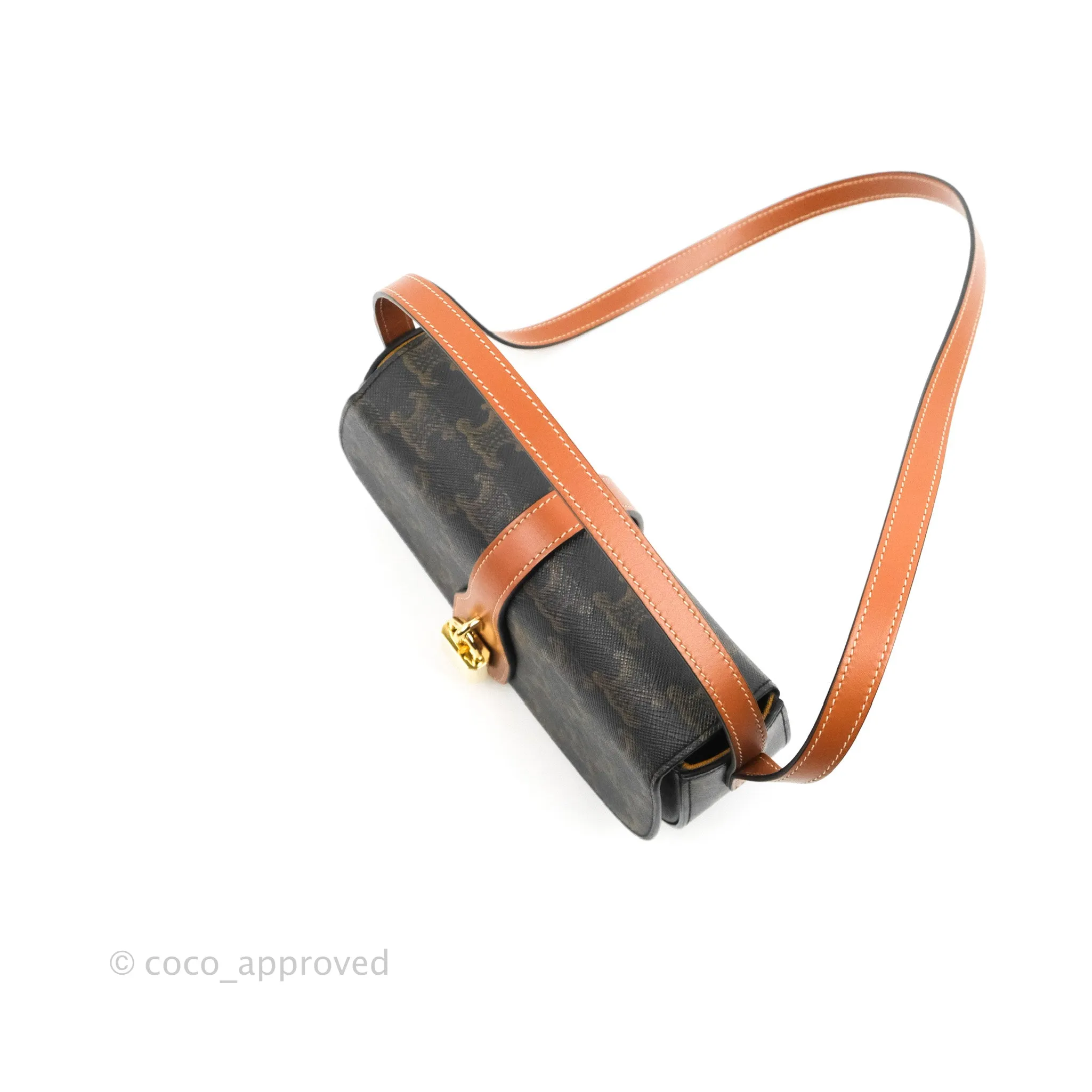 Celine Clutch on Strap Tabou Triomphe Canvas Tan Calfskin