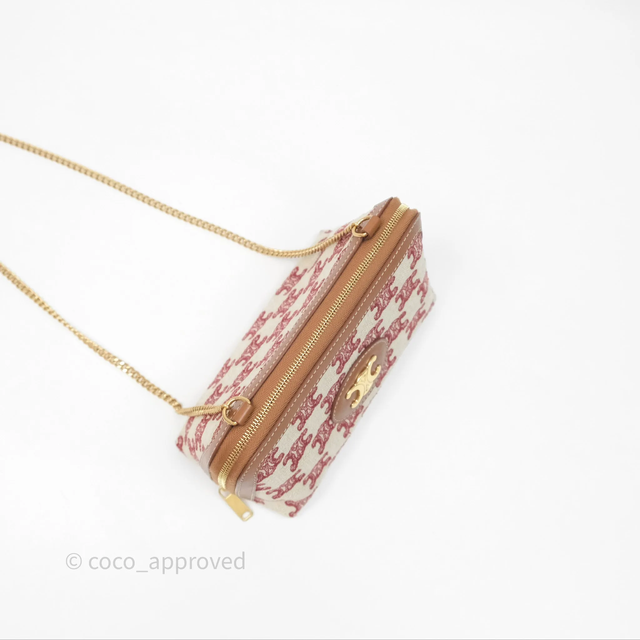 Celine Clutch With Chain in Triomphe Embroideries Red/ Ecru