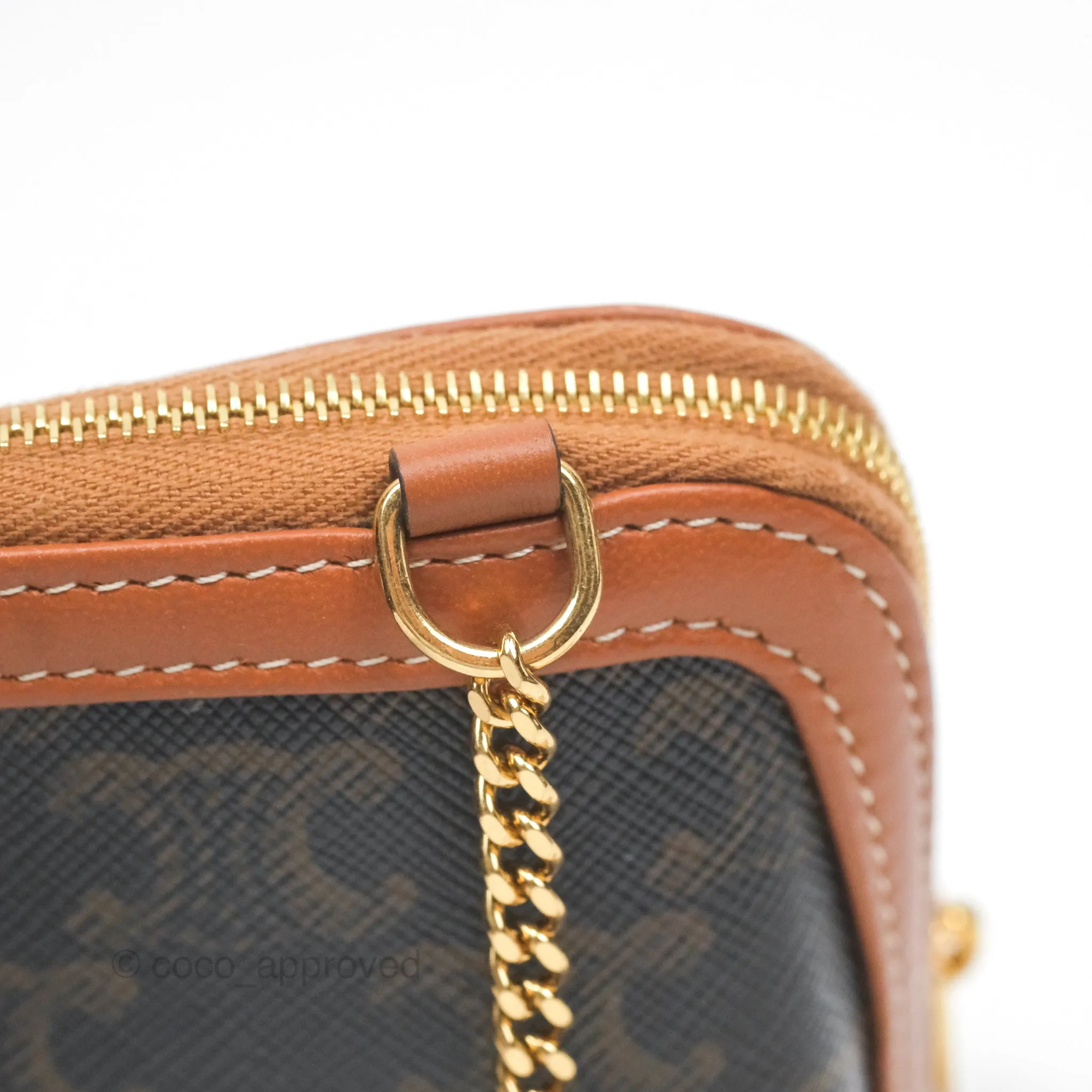 Celine Clutch With Chain Triomphe Canvas Lambskin Tan