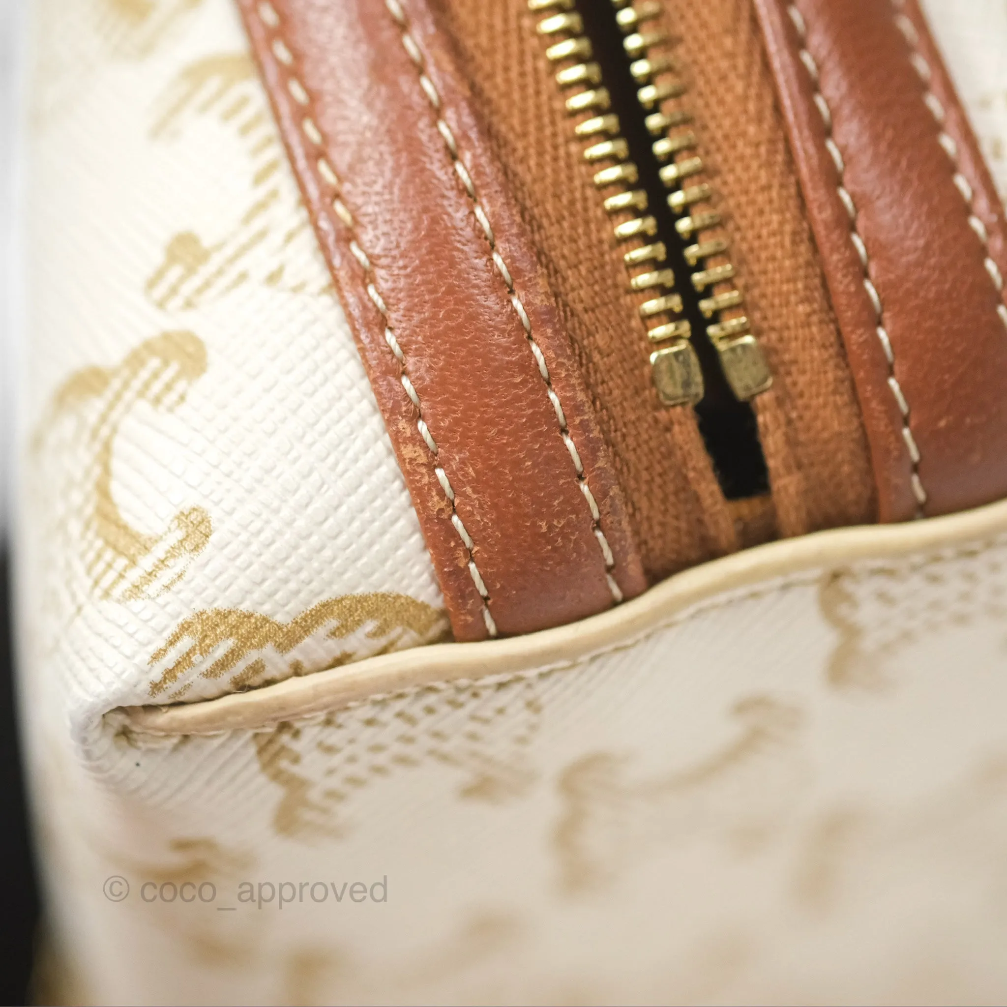 Celine Clutch With Chain Triomphe Canvas Lambskin White/Tan