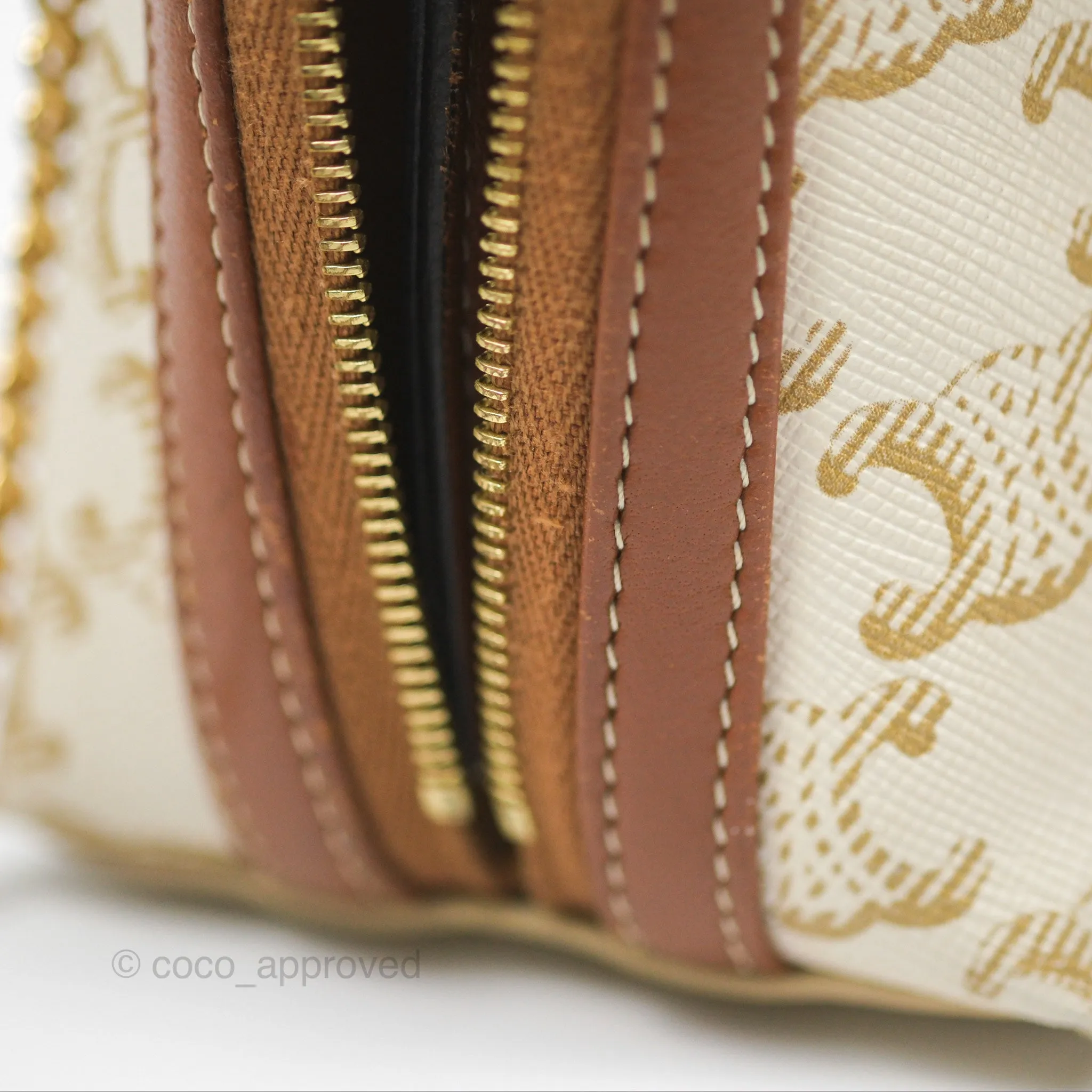 Celine Clutch With Chain Triomphe Canvas Lambskin White/Tan