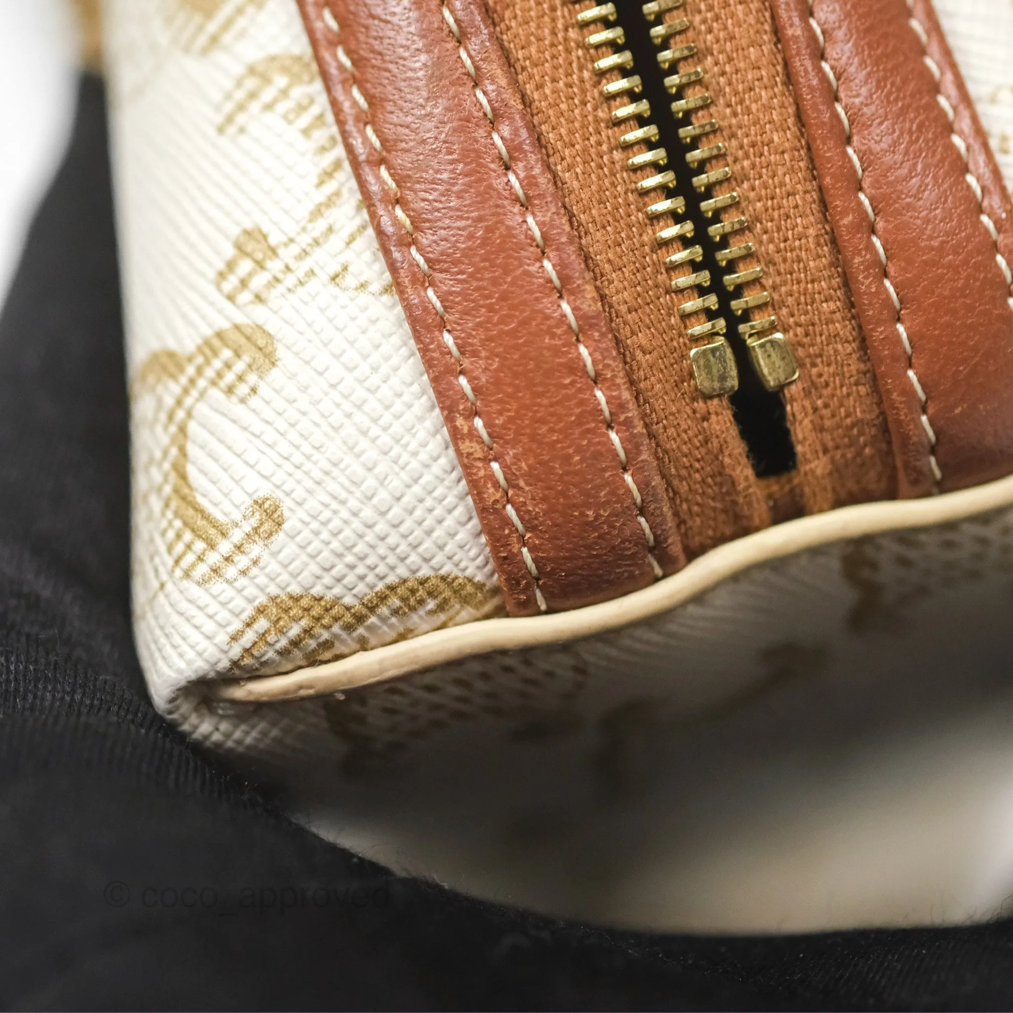 Celine Clutch With Chain Triomphe Canvas Lambskin White/Tan