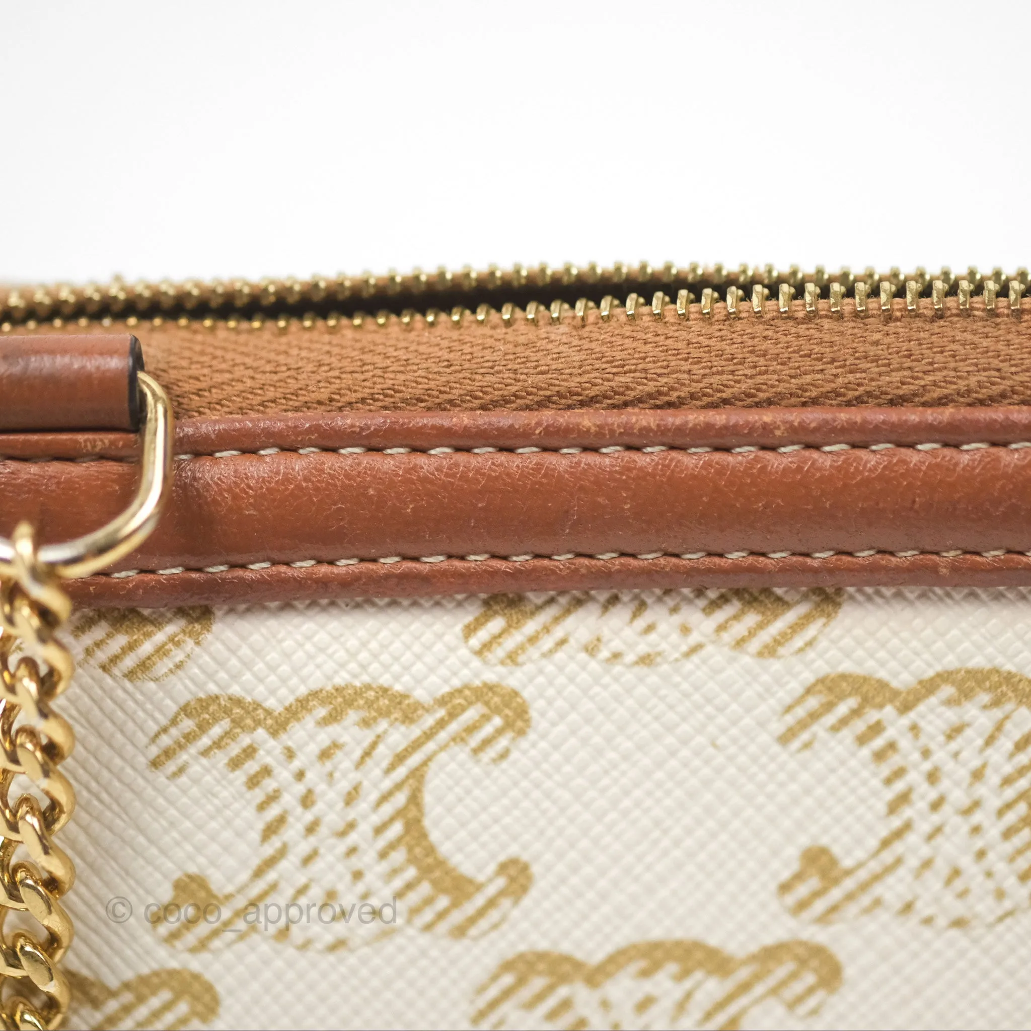 Celine Clutch With Chain Triomphe Canvas Lambskin White/Tan
