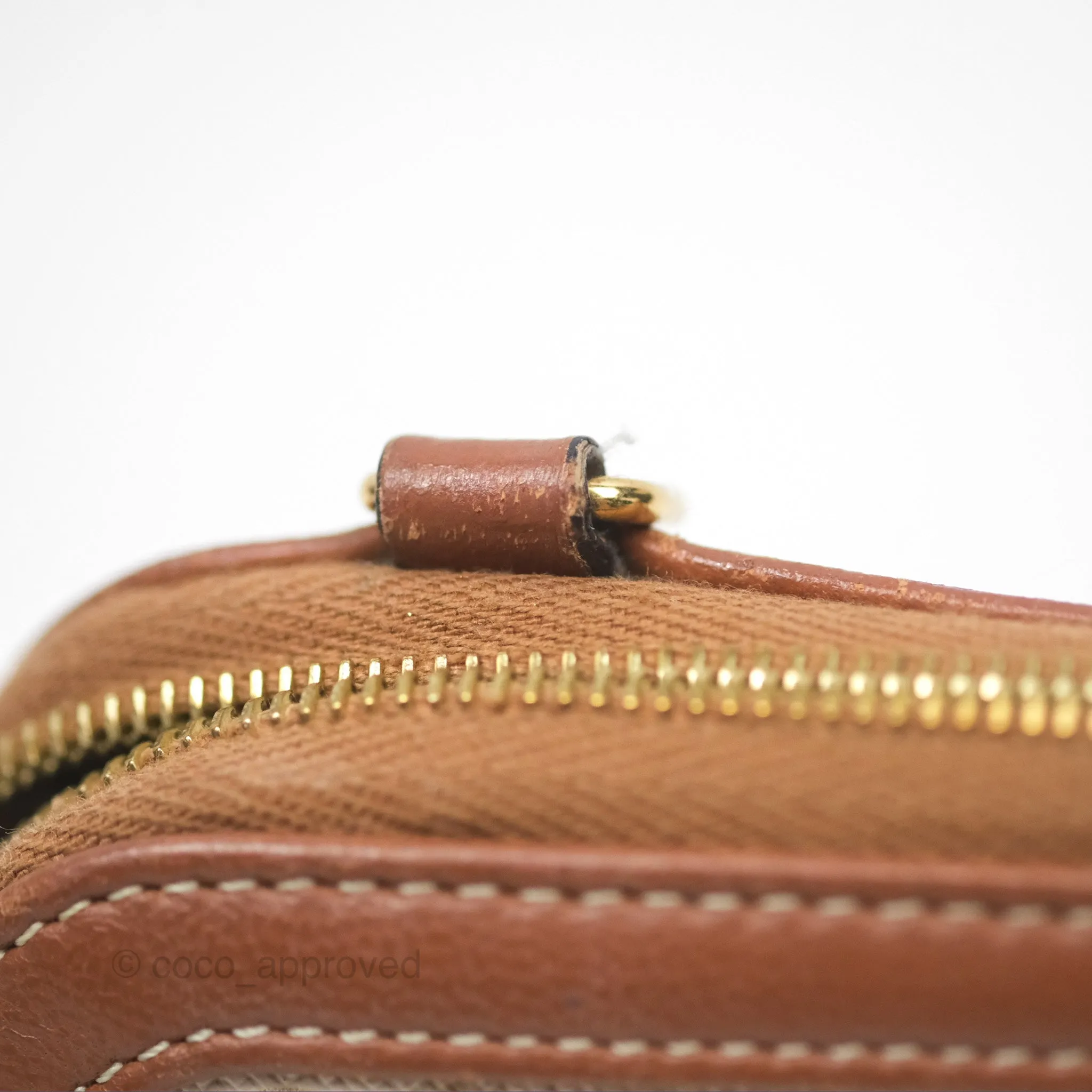 Celine Clutch With Chain Triomphe Canvas Lambskin White/Tan