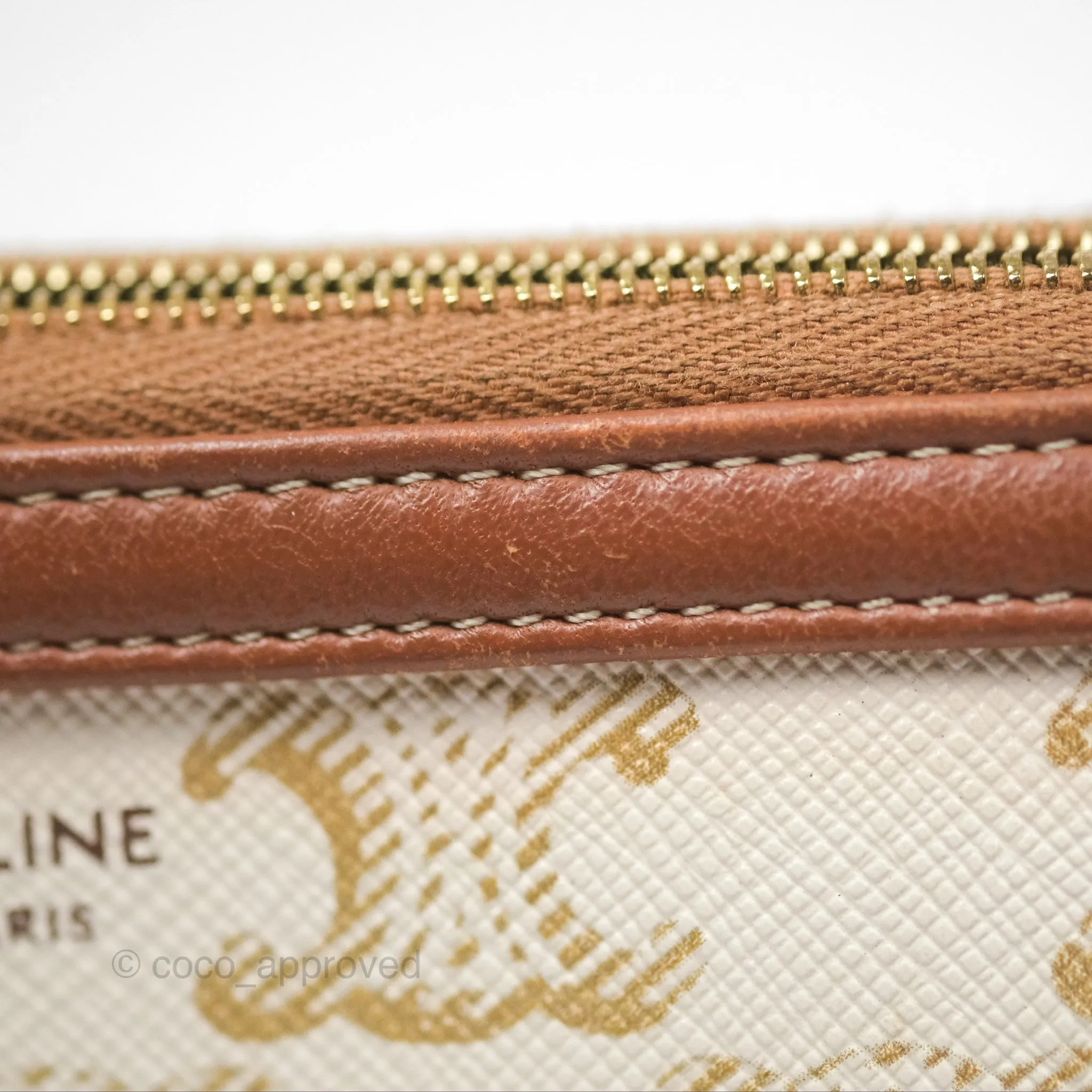 Celine Clutch With Chain Triomphe Canvas Lambskin White/Tan