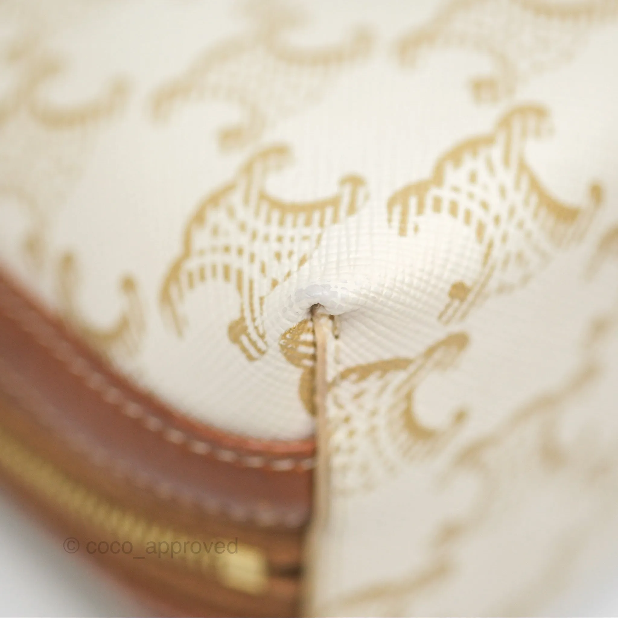 Celine Clutch With Chain Triomphe Canvas Lambskin White/Tan