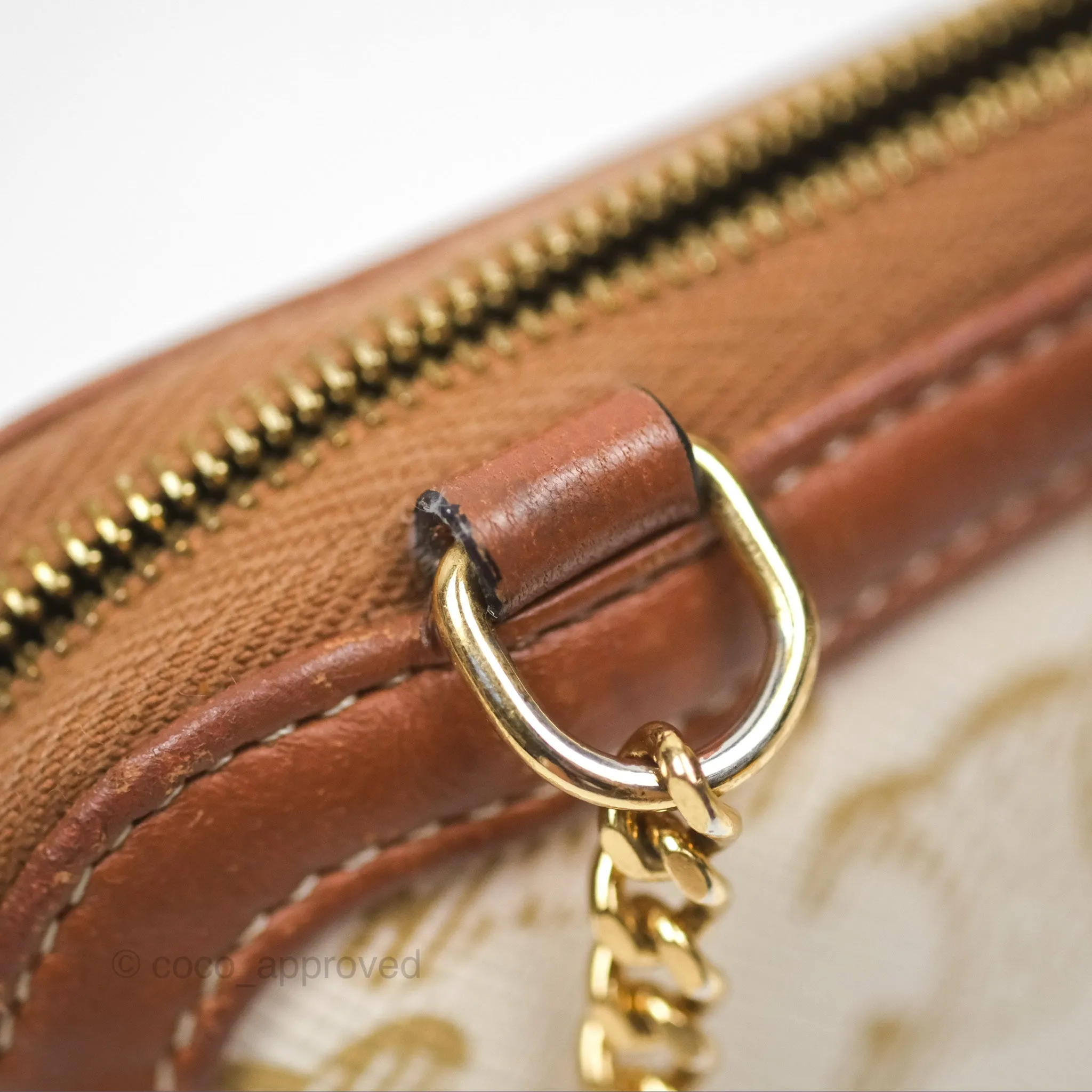 Celine Clutch With Chain Triomphe Canvas Lambskin White/Tan