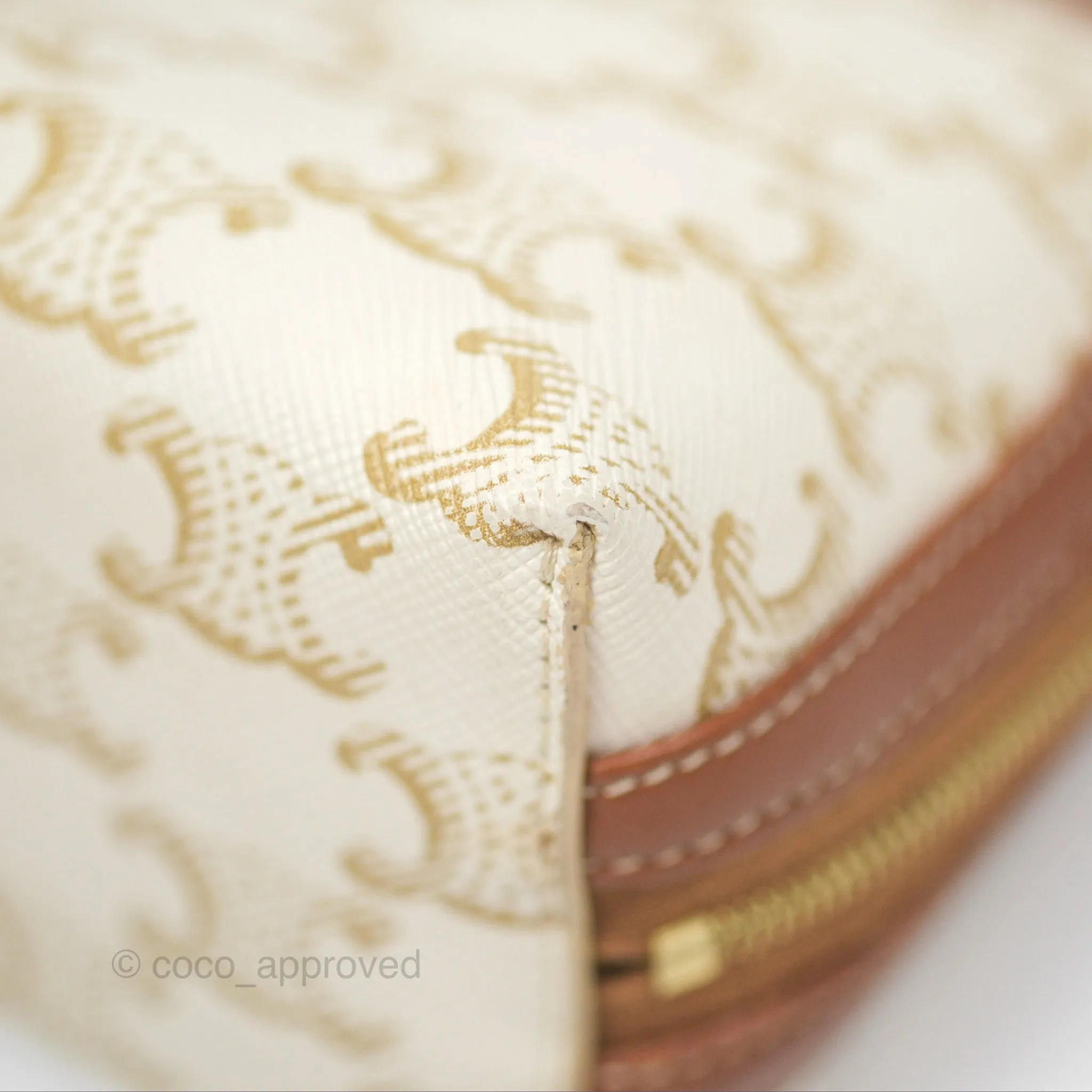 Celine Clutch With Chain Triomphe Canvas Lambskin White/Tan