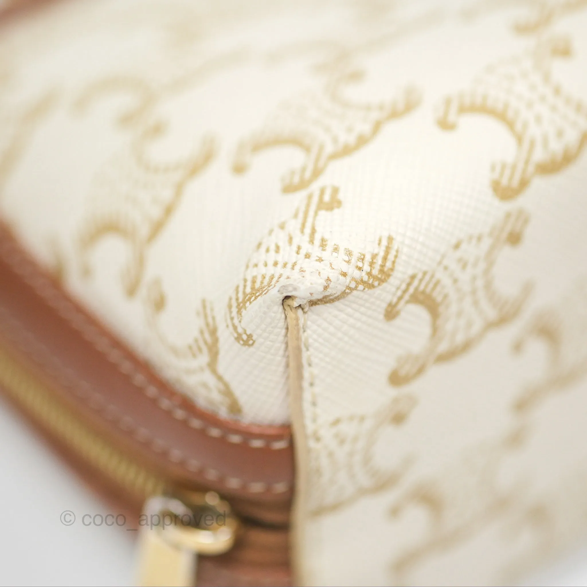 Celine Clutch With Chain Triomphe Canvas Lambskin White/Tan