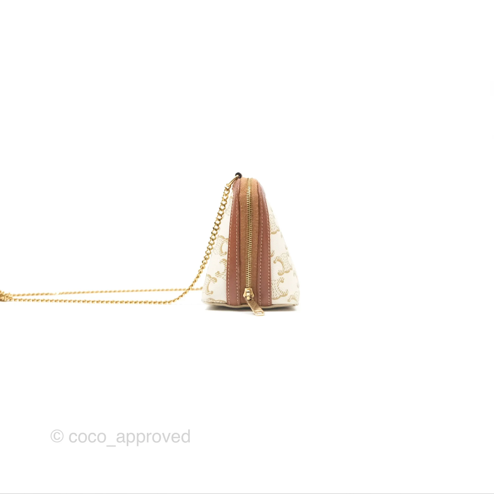 Celine Clutch With Chain Triomphe Canvas Lambskin White/Tan