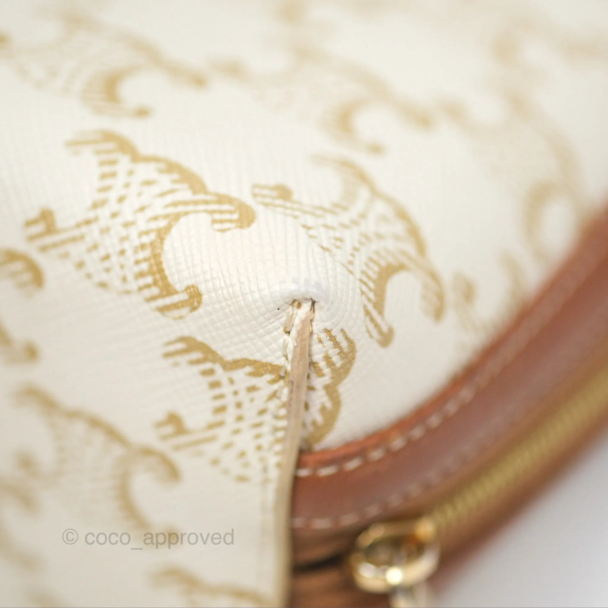 Celine Clutch With Chain Triomphe Canvas Lambskin White/Tan